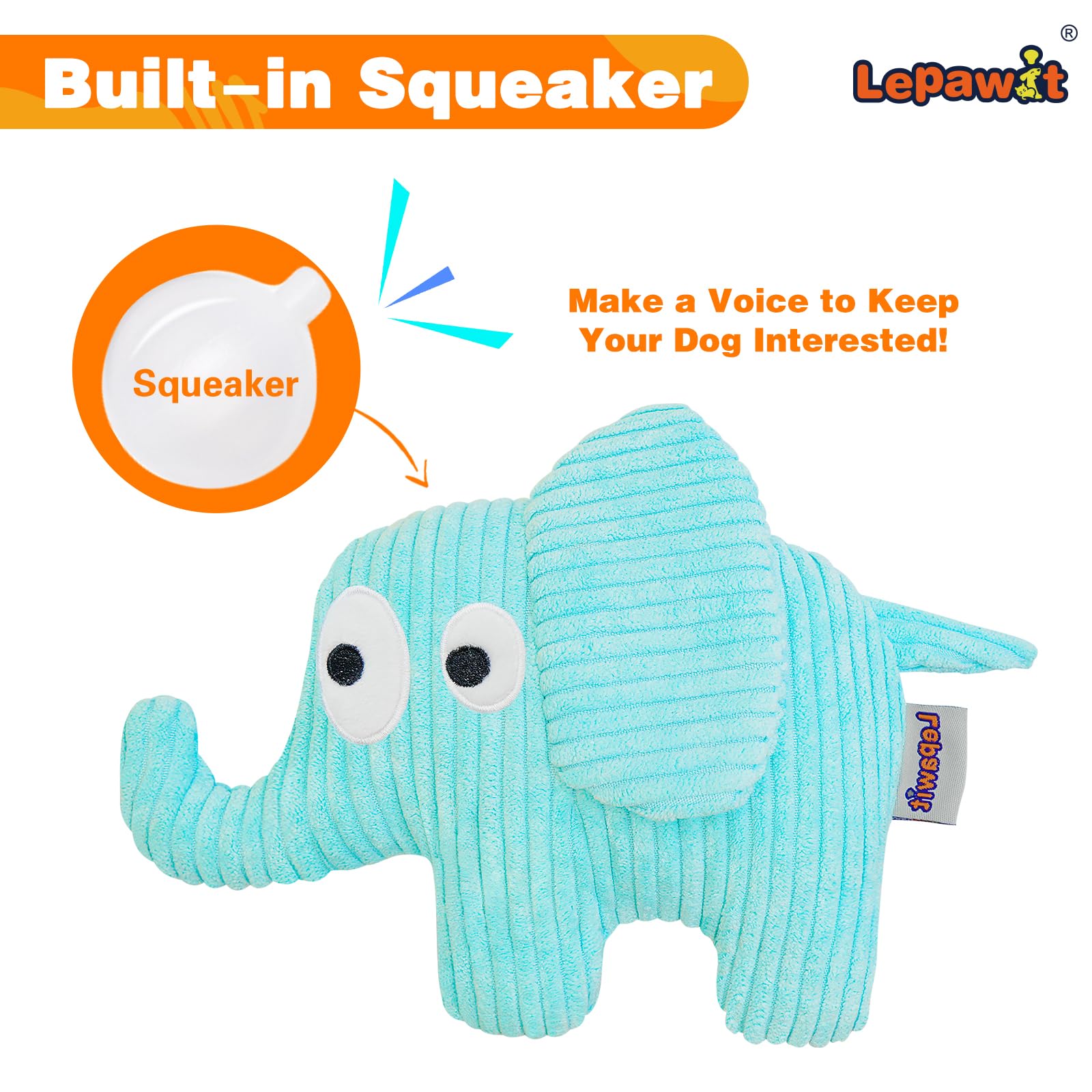 Durable Squeaky Dog Toys for Small & Medium Dogs - Soft Plush Elephant Chew Toy with Non-Shedding Material - Perfect for Indoor Play & Interactive Training Sessions