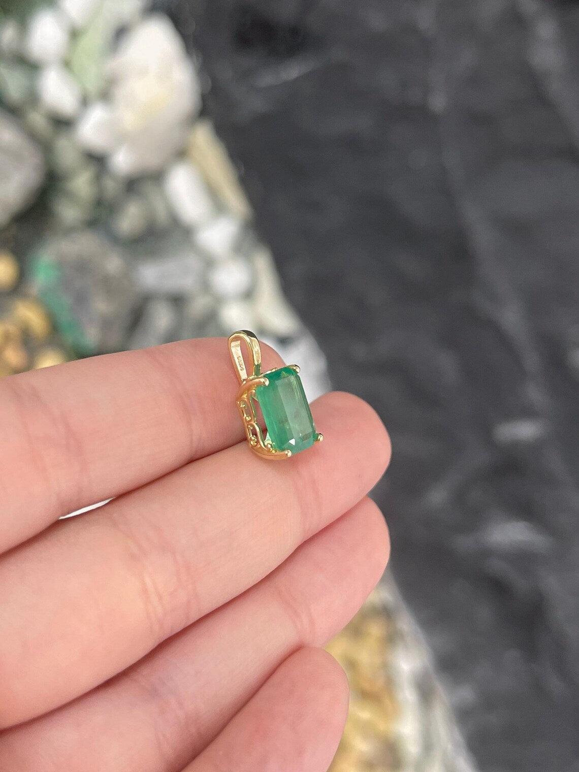 3.62ct Natural Emerald Cut Solitaire Emerald Fleur De Lis Pendant Necklace - Elegant Jewelry Gift for Women, Perfect for Weddings, Anniversaries & Special Occasions