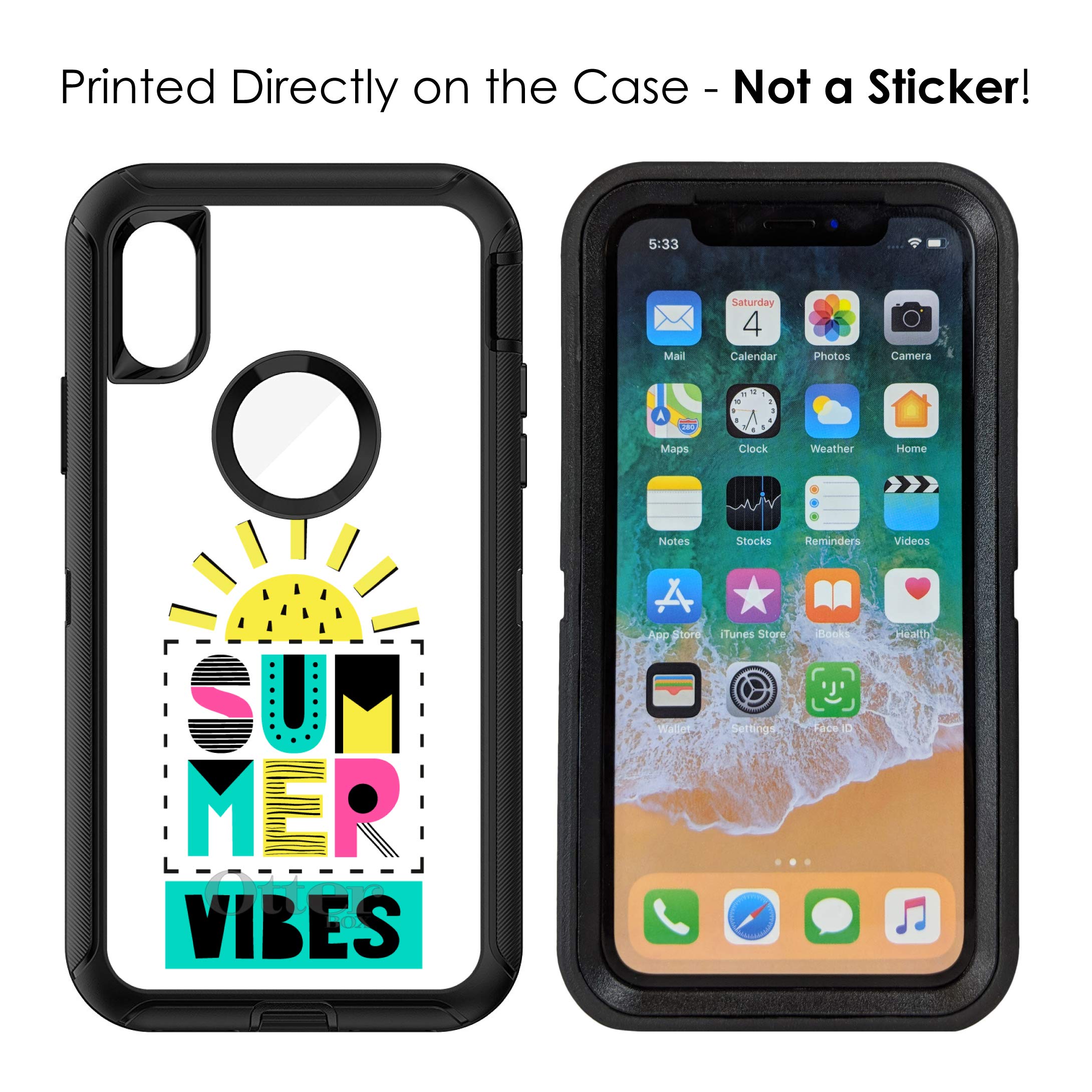 DistinctInk iPhone XR Case (6.1 Inch) - Premium Protective Phone Cover with Summer Vibes Teal Yellow Pink Design - Durable OtterBox Defender Alternative - Perfect for Outdoor Activities, Beach Trips & Summer Adventures