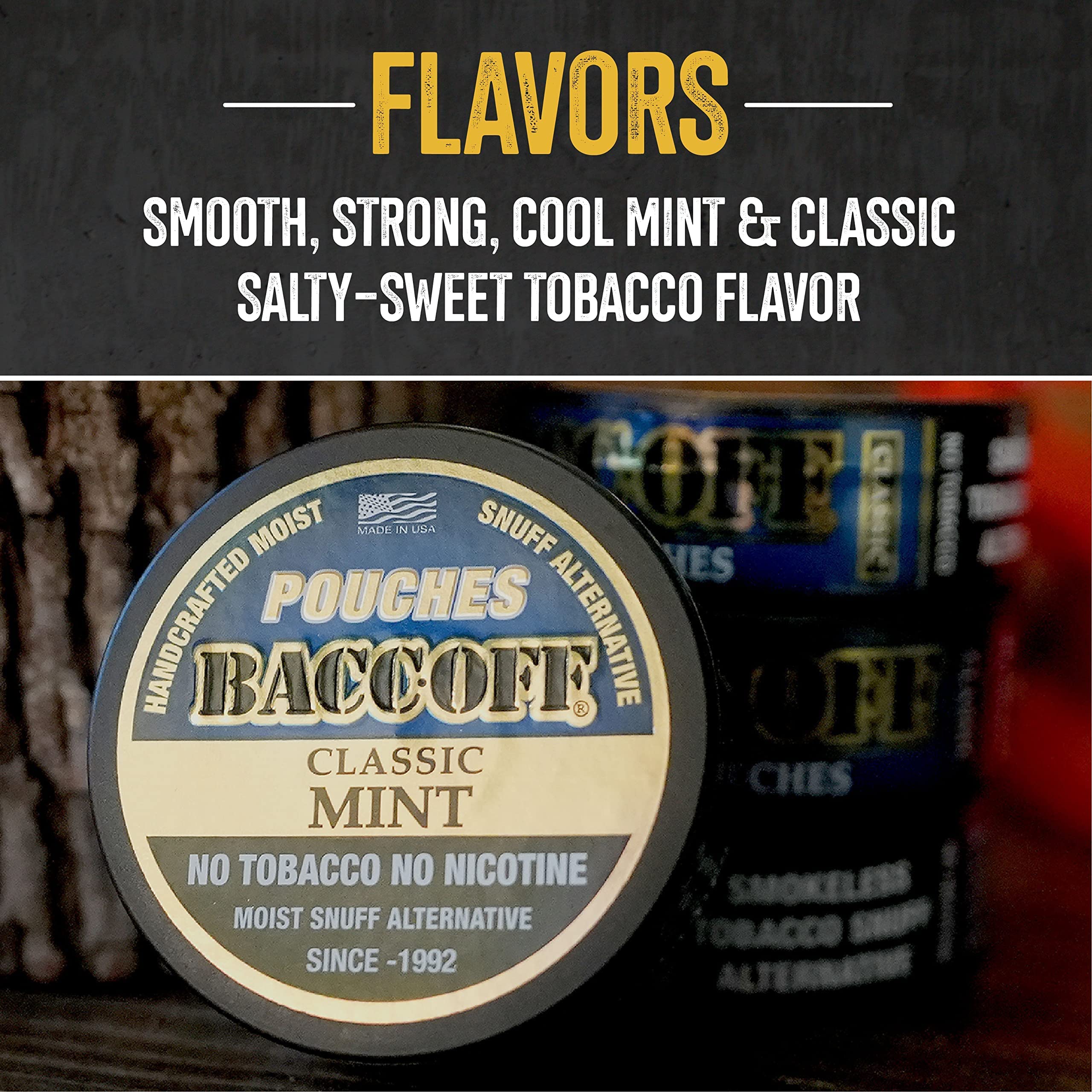 10 Cans BaccOff Classic Mint Pouches - Tobacco Free & Nicotine Free Snuff Alternative for Fresh Breath | Perfect for Work, Travel & Social Occasions