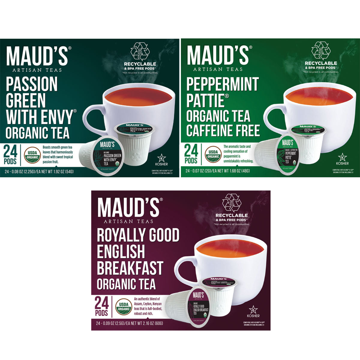 Organic Tea Variety Bundle by Maud's - Premium Loose Leaf Tea Sampler for Relaxation & Wellness | Perfect for Gifting, Afternoon Tea, or Daily Hydration