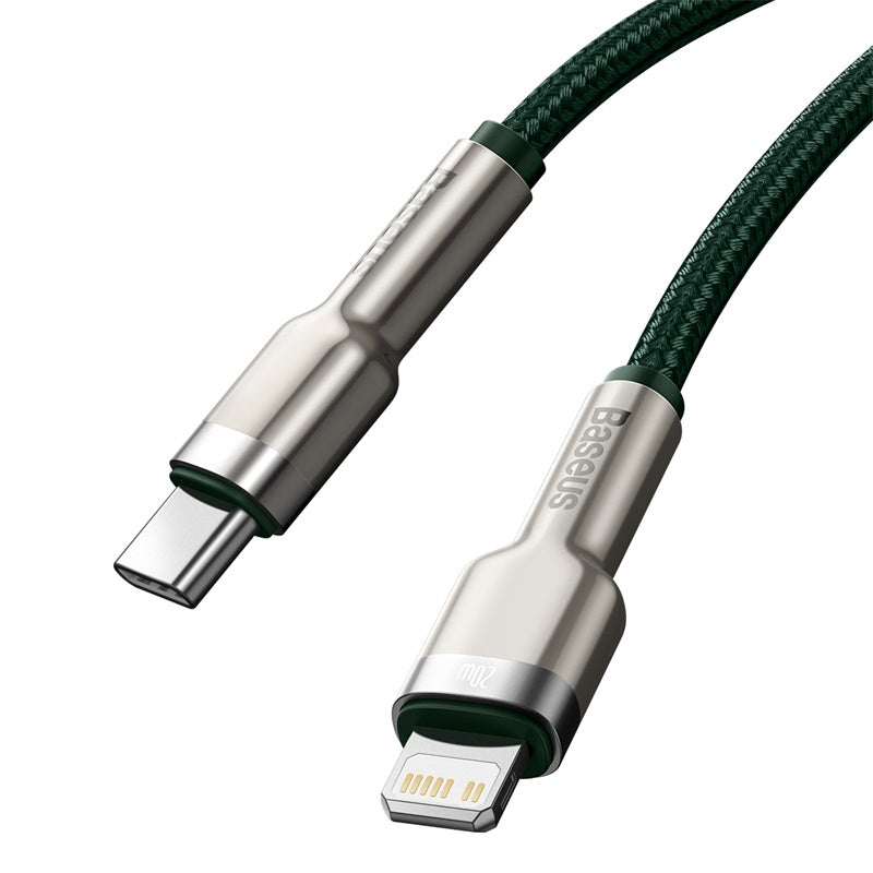 Baseus Cafule Premium 2M Green Metal Fast Charging Cable USB-C to Lightning 20W - Perfect for iPhone, iPad & Quick Charging at Home, Office or Travel