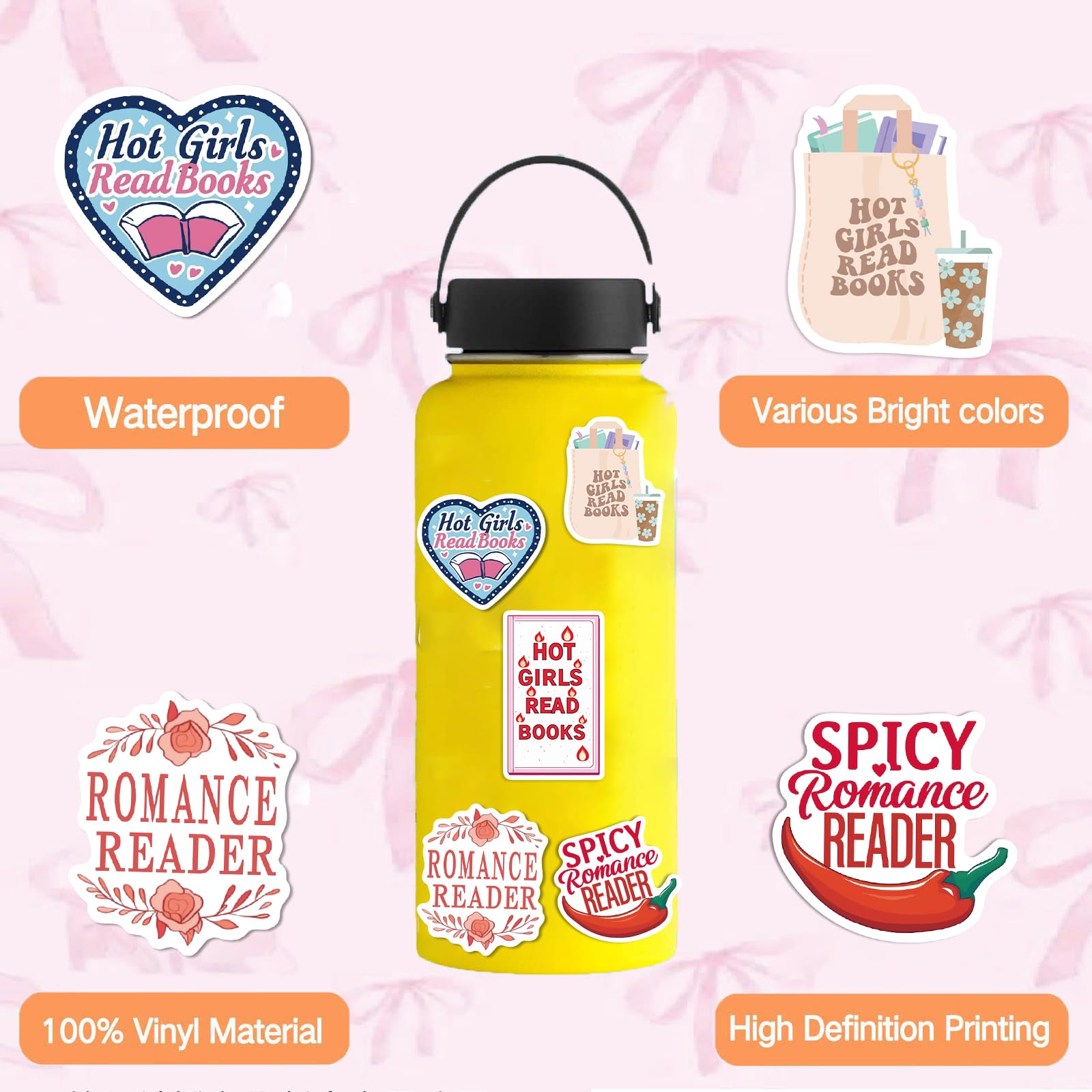100 PCS Spicy Bookish Stickers - Waterproof Vinyl Decals for Kindle, Laptop & Journals - Perfect for Book Lovers, Reading Accessories & Gifts - Great for Personalizing Devices, Planners & Bookish Decor