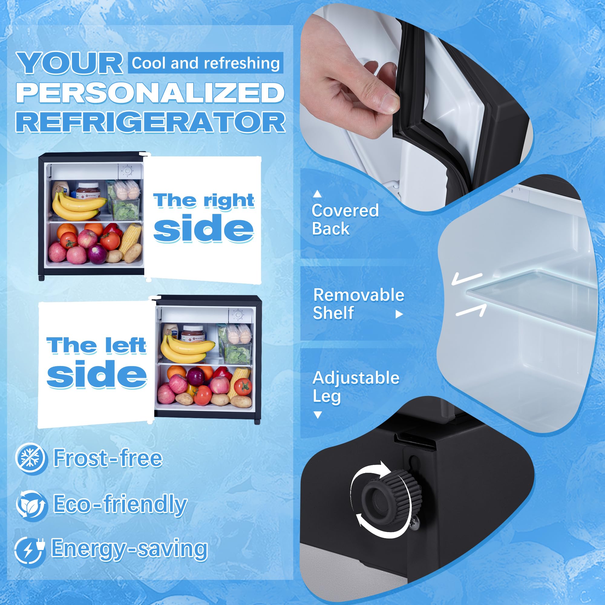 1.7 Cu.Ft Compact Refrigerator with Freezer - Energy Efficient, Low Noise, Auto Defrost Mini Fridge for Bedroom, Office, Dorm | Perfect for Snacks, Drinks & Small Spaces (Black)