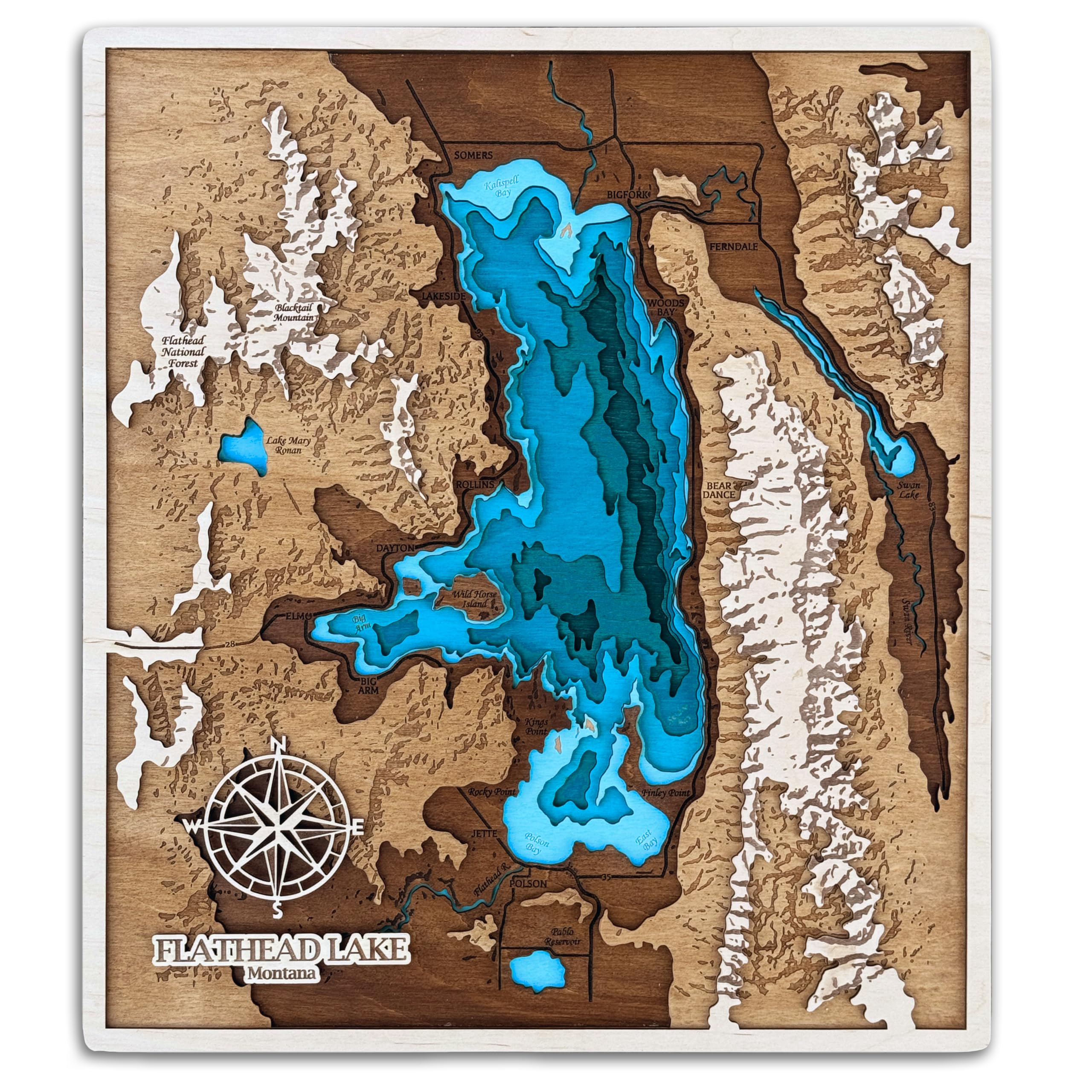 Personalized Wooden Lake Map - Custom Lake House Decor & 5th Anniversary Gift for Wife, Mom - Handmade Wood Map Art for Home Wall Decor, Cottage Gift, 5 Year Wedding Anniversary Present - Perfect for Lakefront Homes, Cabins & Romantic Gifts
