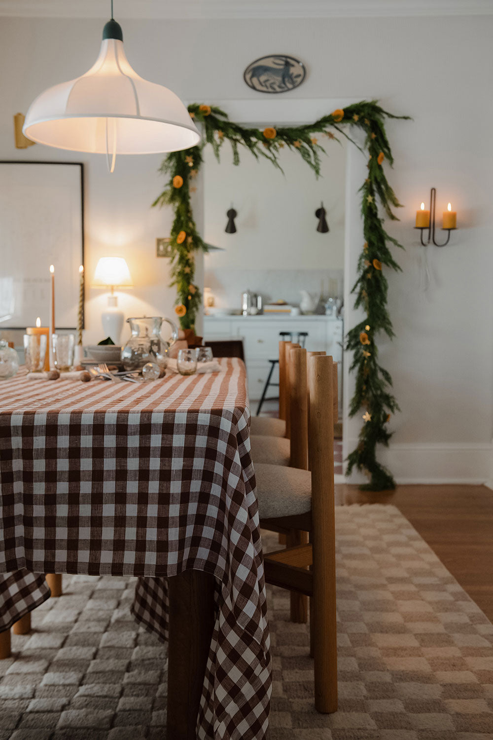 Stylish Gingham Stevie Linen Tablecloth - Premium Cotton Blend for Dining & Picnics - Perfect for Farmhouse Tables, Outdoor Parties & Home Decor
