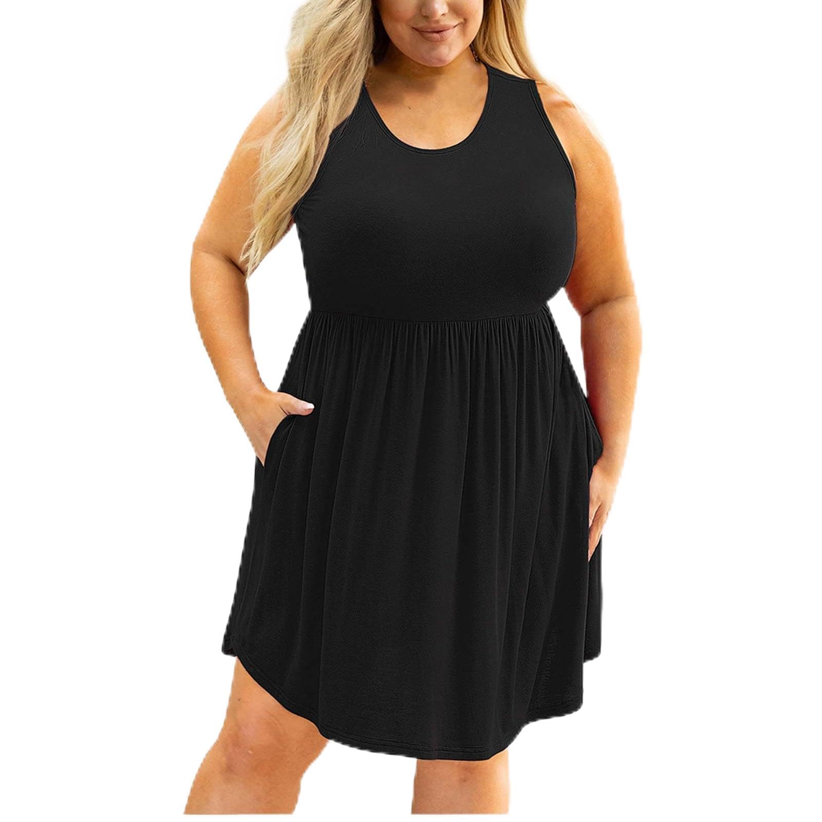 Plus Size Dresses for Women 2025 | Summer Casual Sleeveless Midi Tank Dress | Flowy Wedding Guest & Party Outfit | Perfect for Beach Vacations, Garden Parties & Cocktail Events