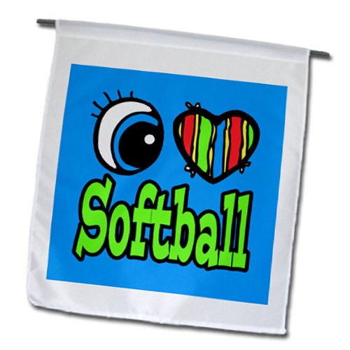 3D Rose Bright Eye Heart I Love Softball Garden Flag - 12x18 Inch Decorative Outdoor Yard Banner for Softball Fans, Sports Enthusiasts & Garden Decor