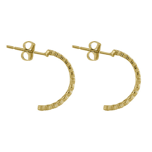 14K Yellow Gold Half Loop CZ Stud Earrings for Women - Round Clear Cubic Zirconia Earrings for Everyday Wear & Special Occasions