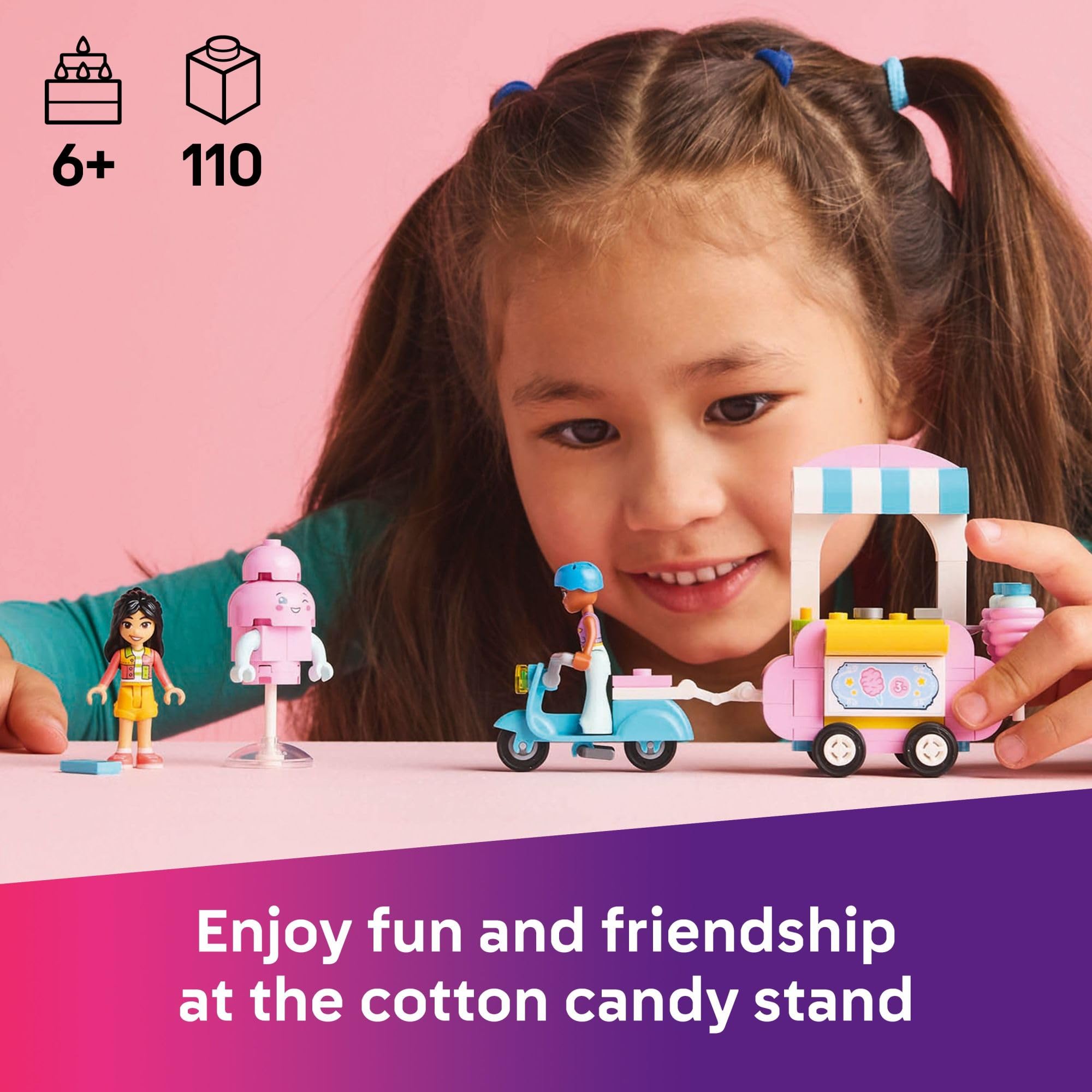 **LEGO Friends Cotton Candy Stand and Scooter Building Toy Set for Kids Ages 6+ - Pretend Play with 2 Minidolls, Wheelable Food Cart & Accessories - Perfect Birthday Gift for Girls & Boys - Creative Play for Parties & Playdates - 42643**
