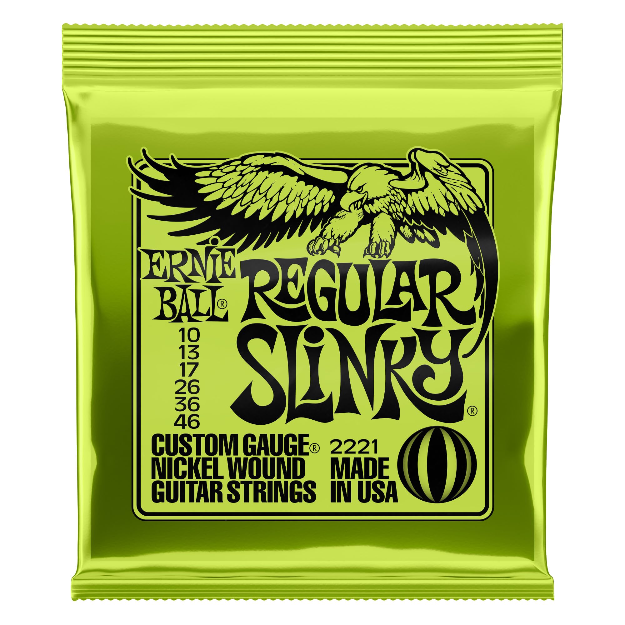 Ernie Ball Regular Slinky Nickel Wound Electric Guitar Strings - 10-46 Gauge (P02221) | Premium Nickel Plated Steel for Bright Tone & Longevity | Perfect for Rock, Blues & Metal Guitarists