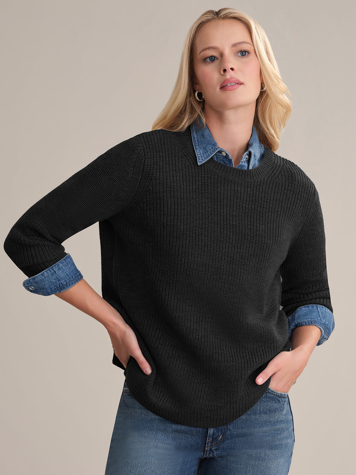 Emma Wool Crewneck Shaker Stitch Sweater - Cozy Knit Pullover for Women | Perfect for Fall & Winter Outfits, Casual Wear & Layering