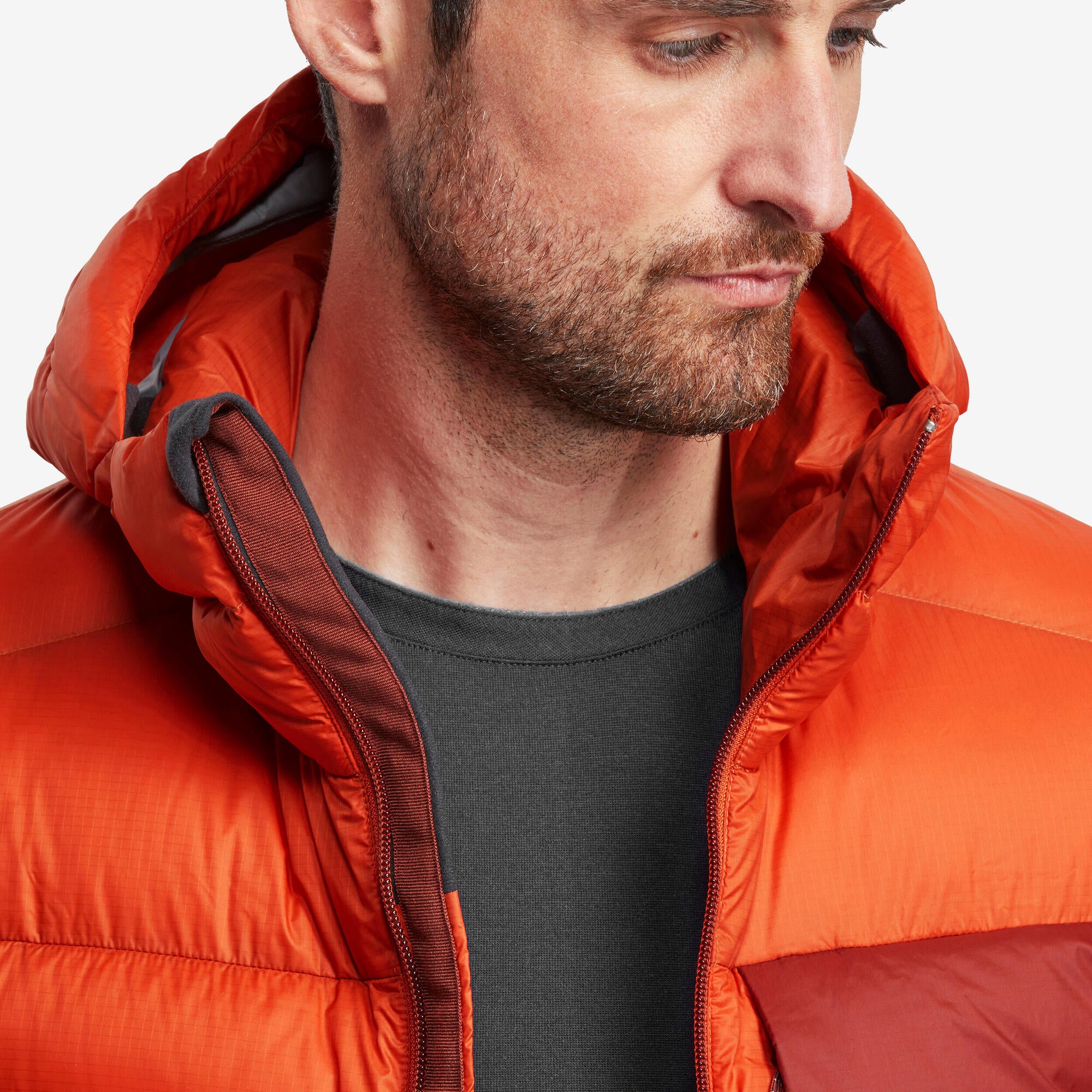 Forclaz MT500 Men's Hooded Padded Jacket for Mountain & Backpacking - Warm & Lightweight Down Coat for Hiking, Camping in Cold Weather (14°F)