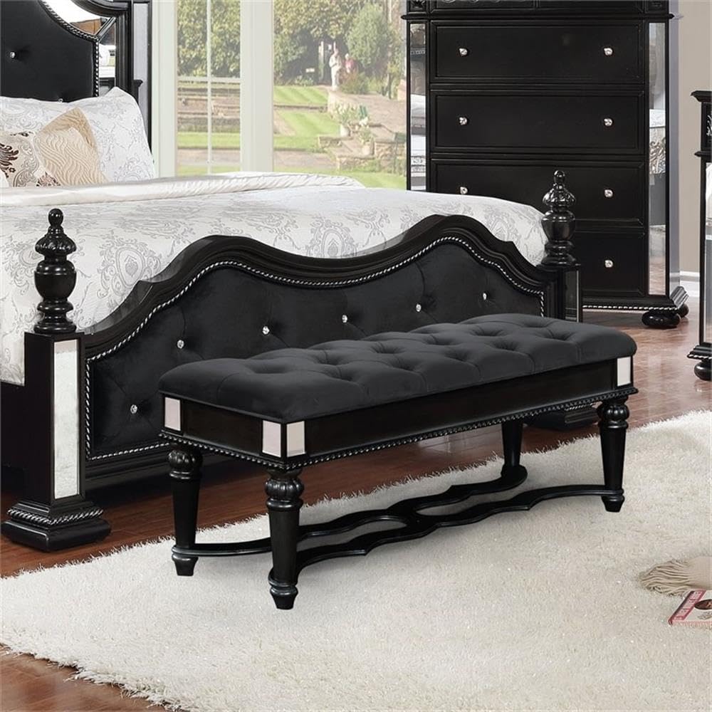 Furniture of America Viktoria Traditional Wood Tufted Bedroom Bench in Black - Elegant Seating for Bedroom, Living Room & Entryway - Perfect for Home Decor & Extra Seating
