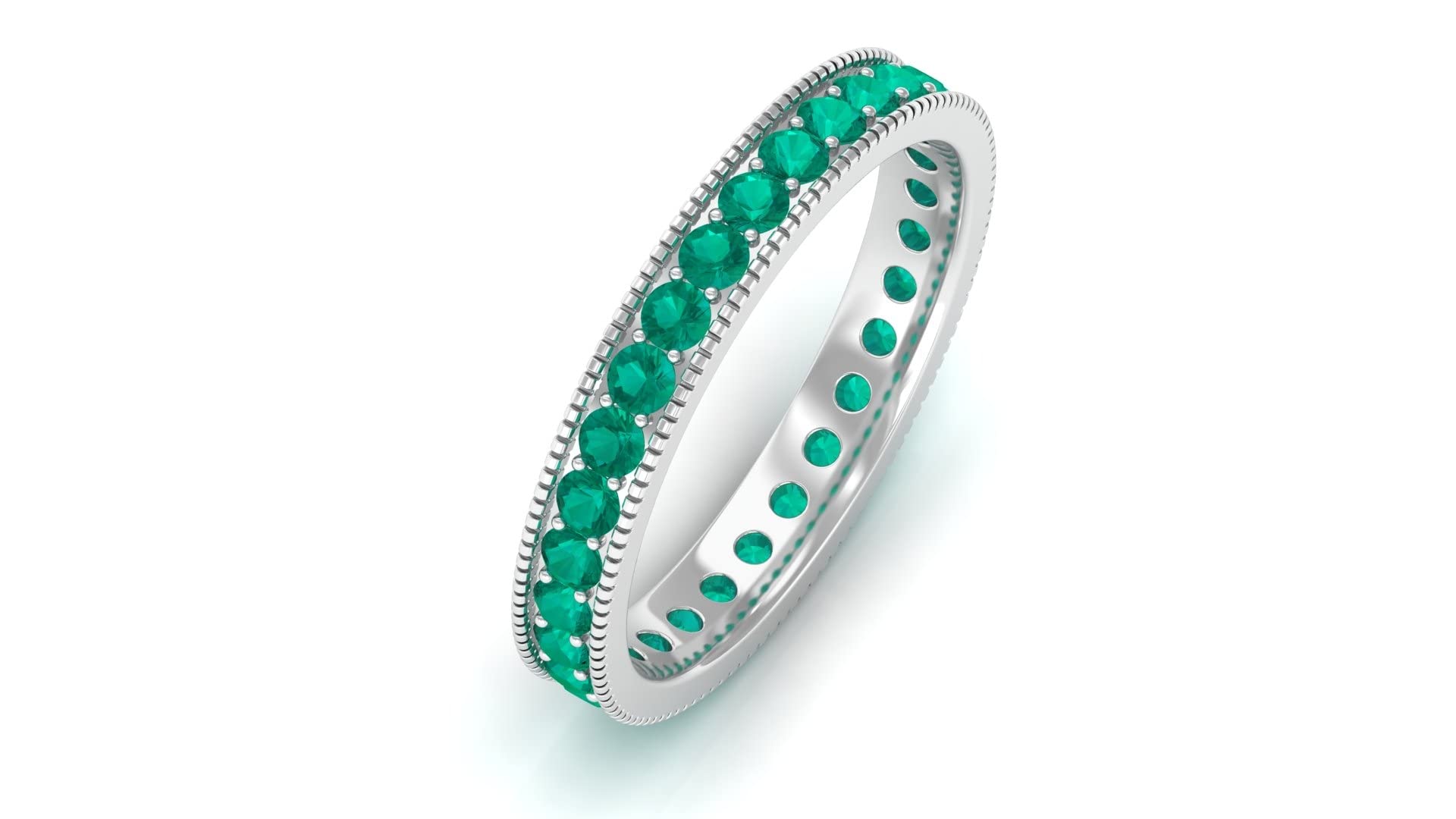 1 CT Emerald Full Eternity Ring - 14K Solid Gold Milgrain Band with May Birthstone | Elegant Wedding Band, Anniversary Gift for Her, Mother's Day Jewelry Present