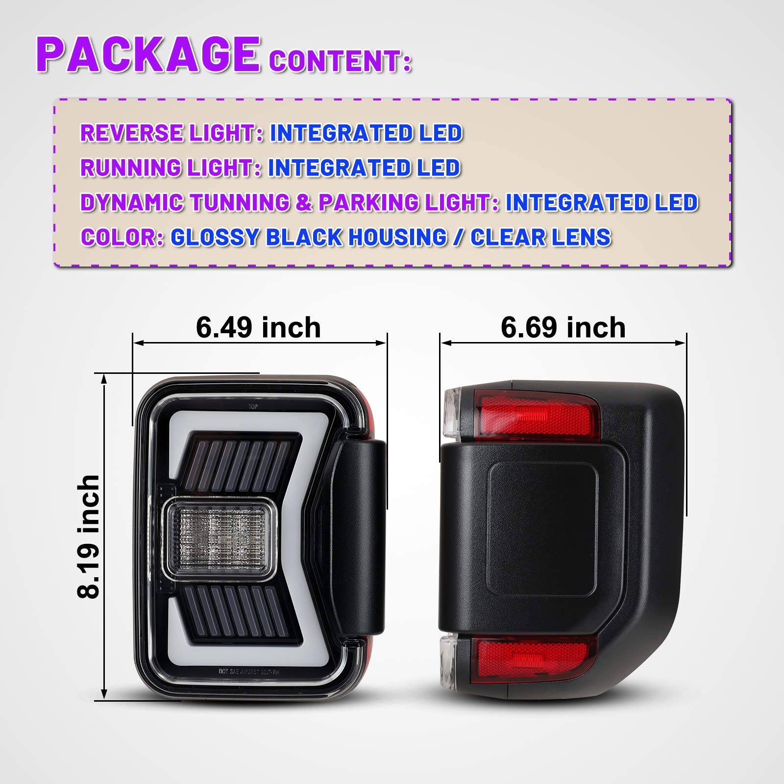 AUTOWIKI LED Tail Lights for 2019-2025 Jeep Gladiator JT - Glossy Black Clear Lens with Sequential Turn Signal - 1 Pair Rear Lamps Replacement - Perfect for Off-Roading & Night Driving