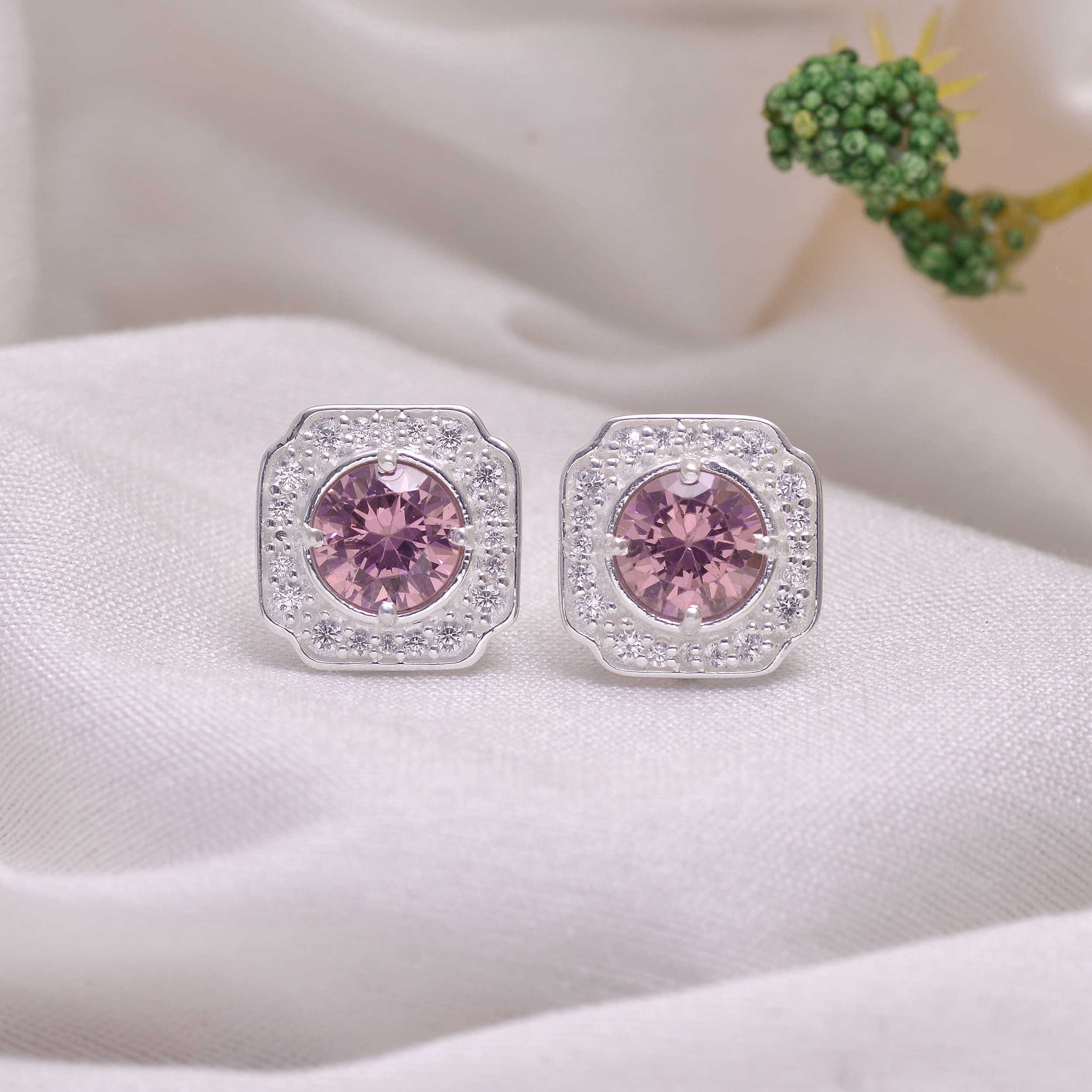 Avika Jewelry 925 Sterling Silver Morganite Stud Earrings - Round Pink Gemstone Earrings for Women - Perfect for Daily Wear, Office, Date Night & Special Occasions
