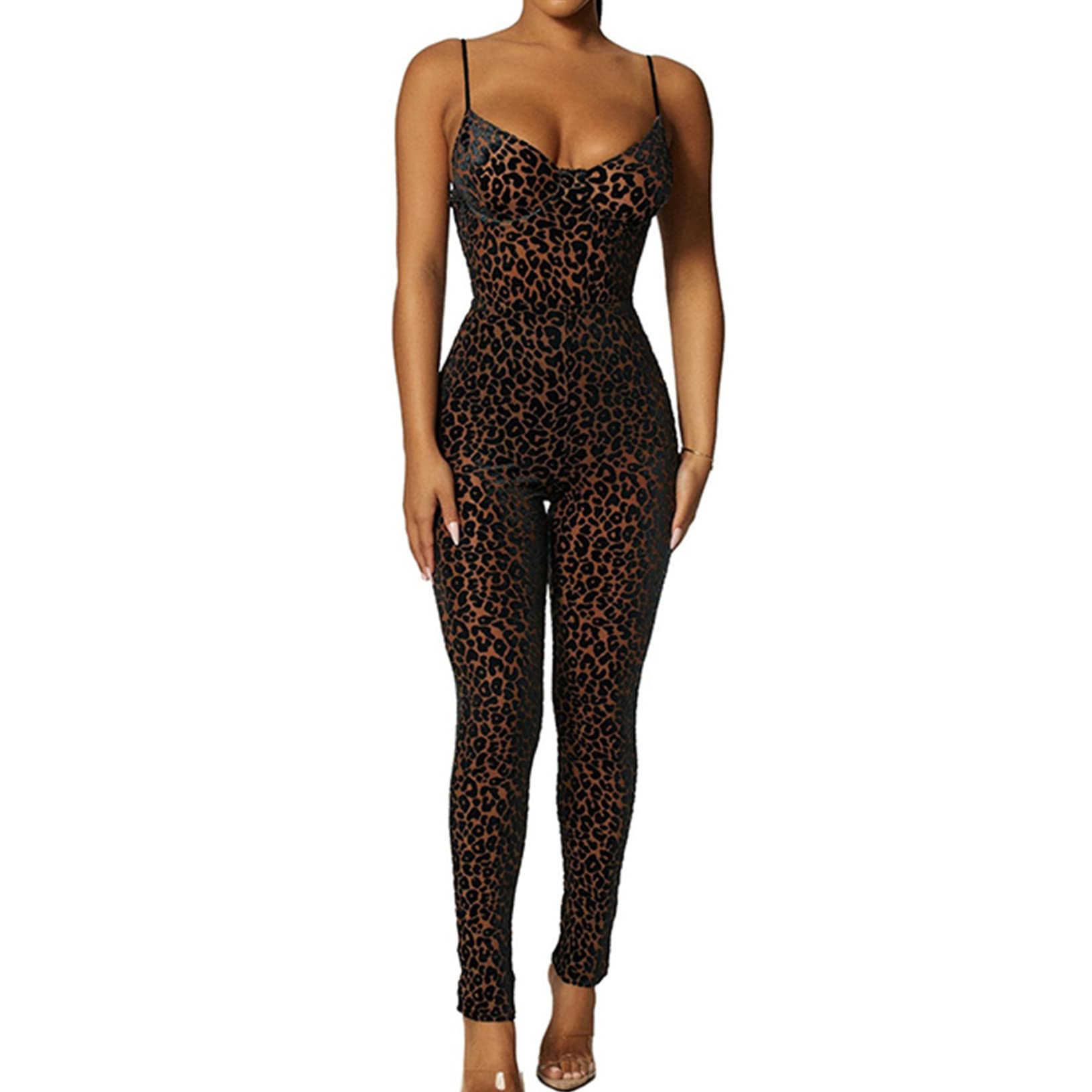 Yeahdor Women's Leopard Print Athletic Jumpsuit - Stretchy One Piece Workout Outfit with Tank Top for Dance, Yoga, Gym & Fitness Training | Comfortable Performance Wear for Women