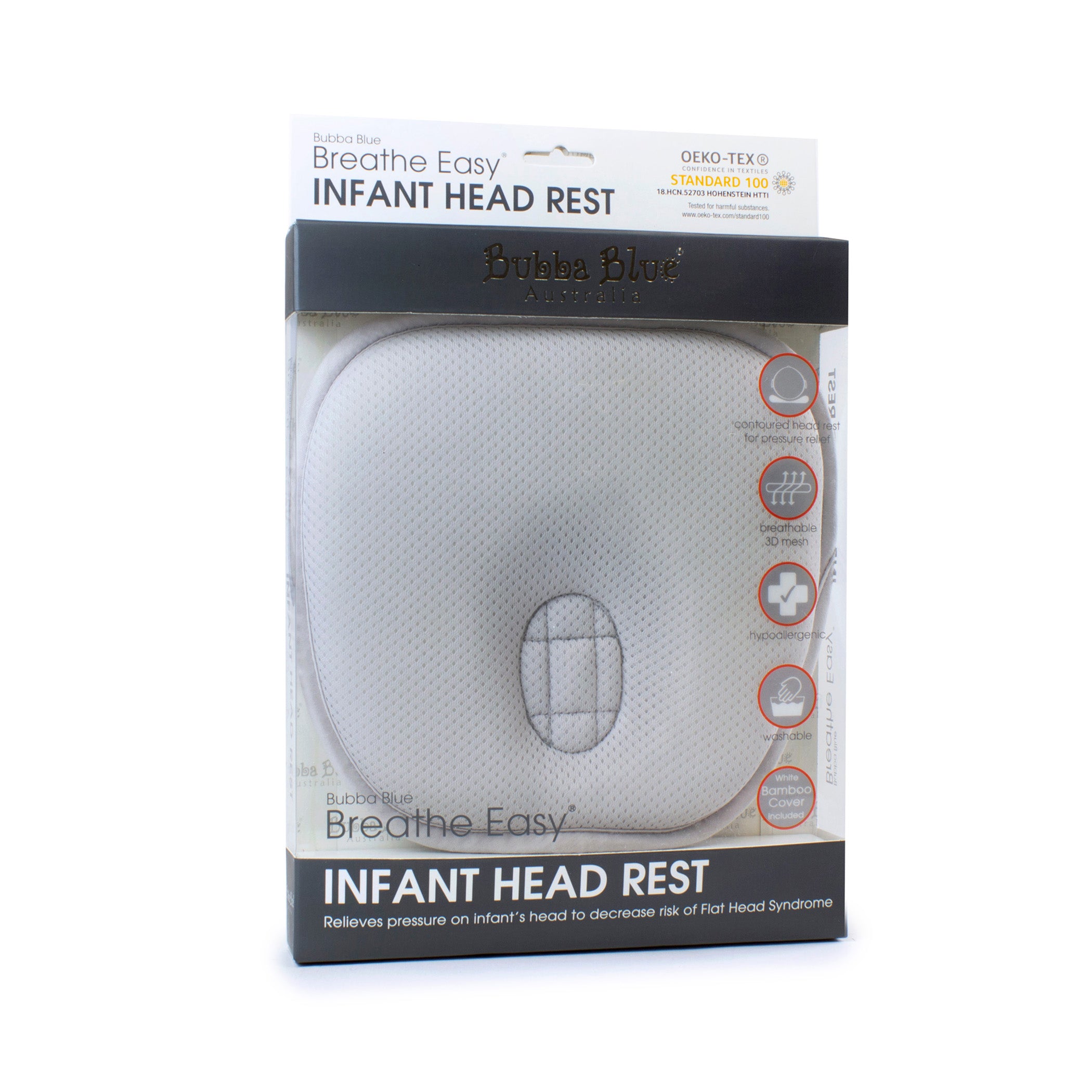 Breathe Easy® Infant Head Support Pillow - Soft Grey Baby Head Rest for Car Seats, Strollers & Safe Sleep - Comfortable & Ergonomic Design for Newborns & Toddlers