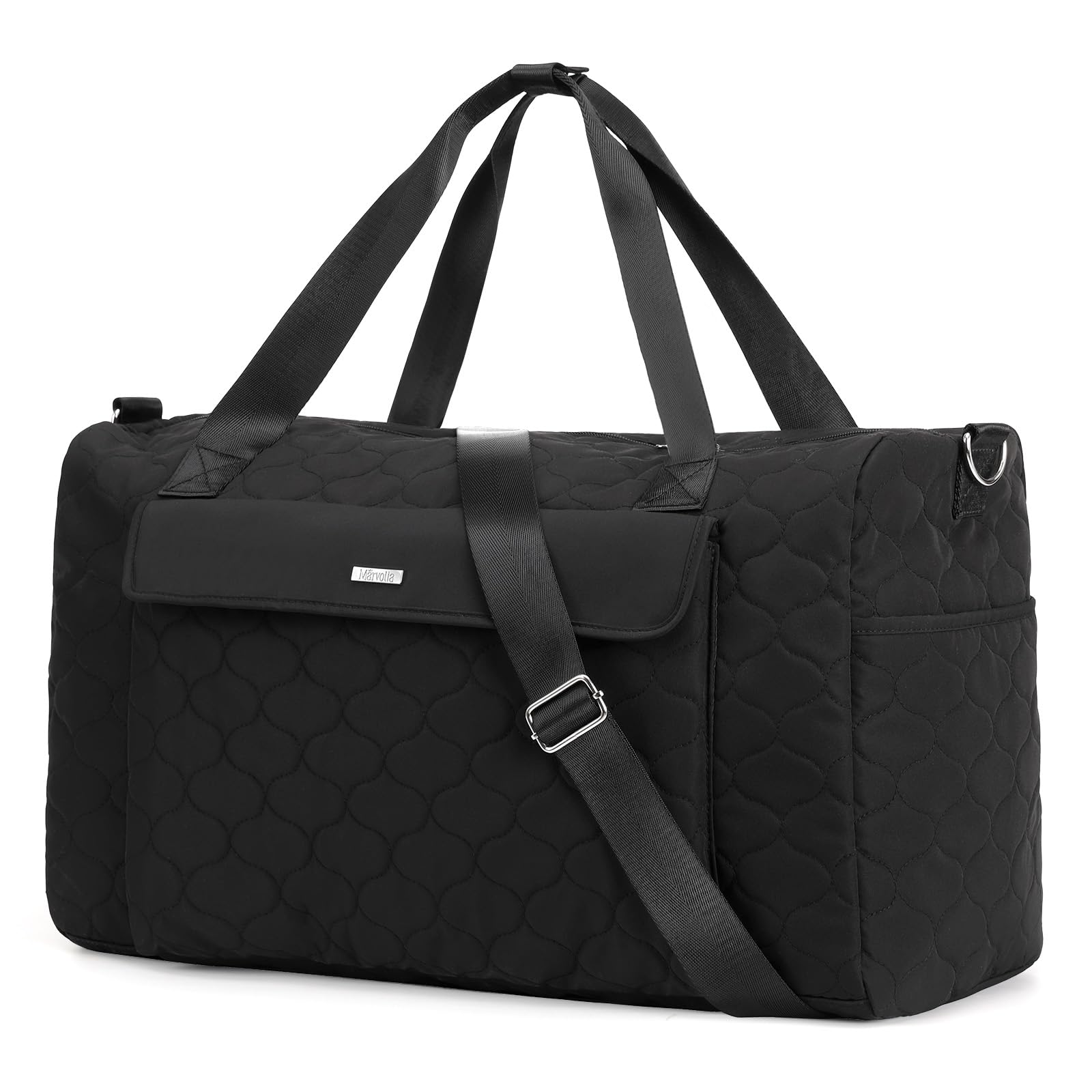 Marvolia Women's Travel Duffle Bag - Large Weekender Overnight Bag with Wet Pocket for Gym, Hospital, Labor & Delivery - Perfect Carry-On for Air Travel, Weekend Getaways & Workouts - Black