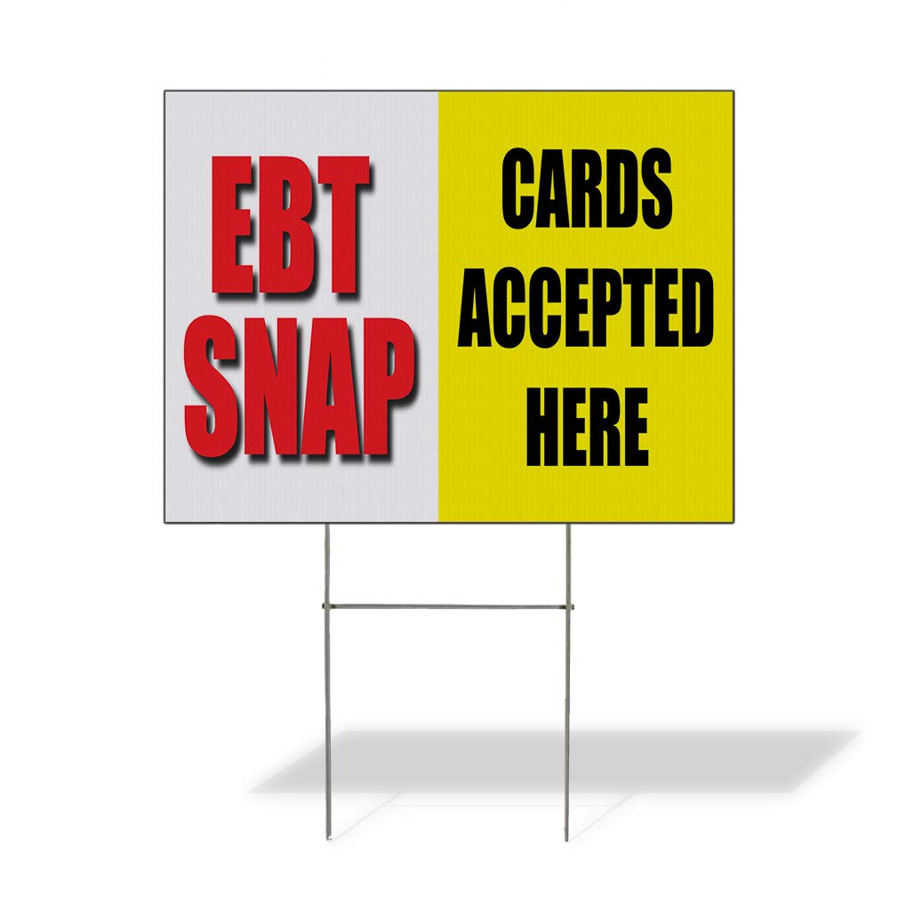 24x18 Inch Weatherproof Yard Sign - 'EBT SNAP Cards Accepted Here' Business Sign for Lawn & Garden - Durable White Outdoor Sign (1-Sided Print) - Perfect for Stores, Markets & Farm Stands