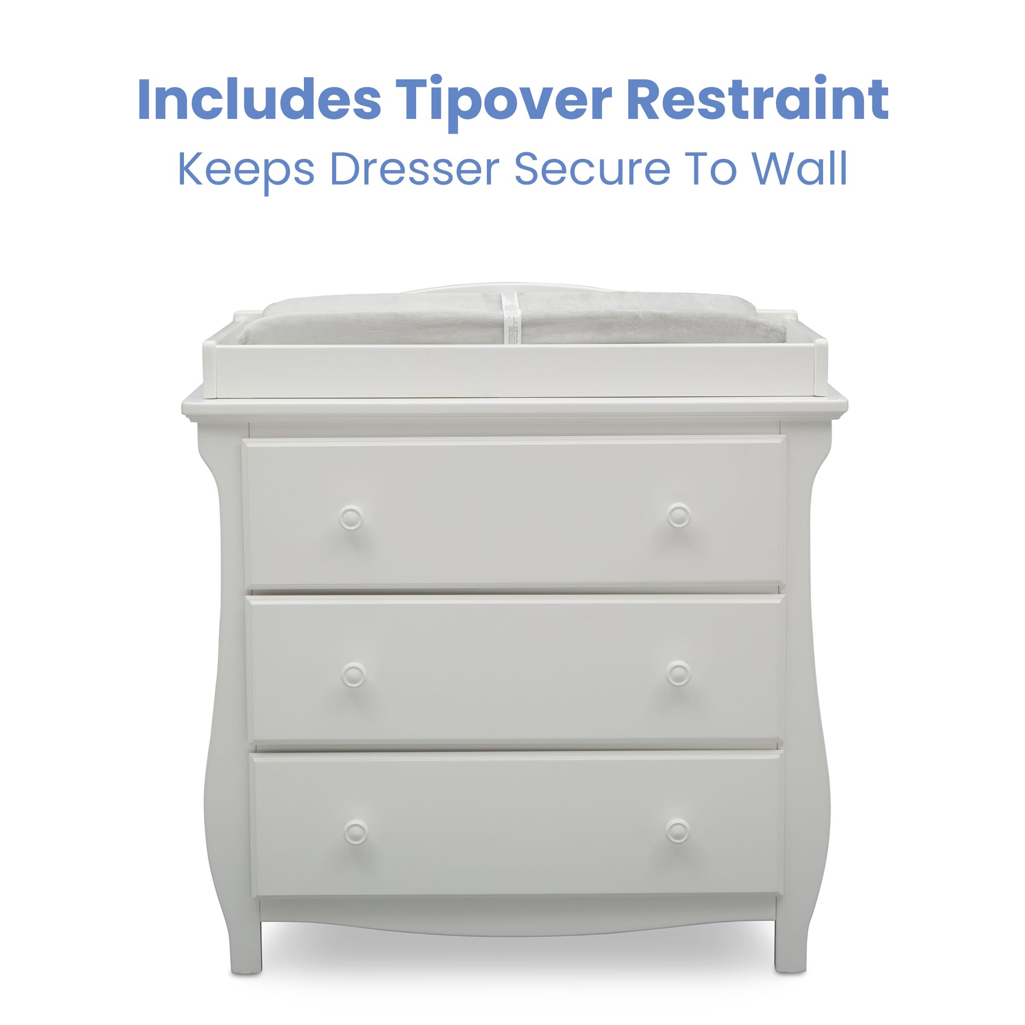 Delta Children Lancaster 3-Drawer Baby Dresser with Changing Table Top | GREENGUARD Gold Certified Nursery Furniture | Safe & Sturdy for Baby's Room (Bianca White) | Perfect for Diaper Changes & Infant Clothing Storage