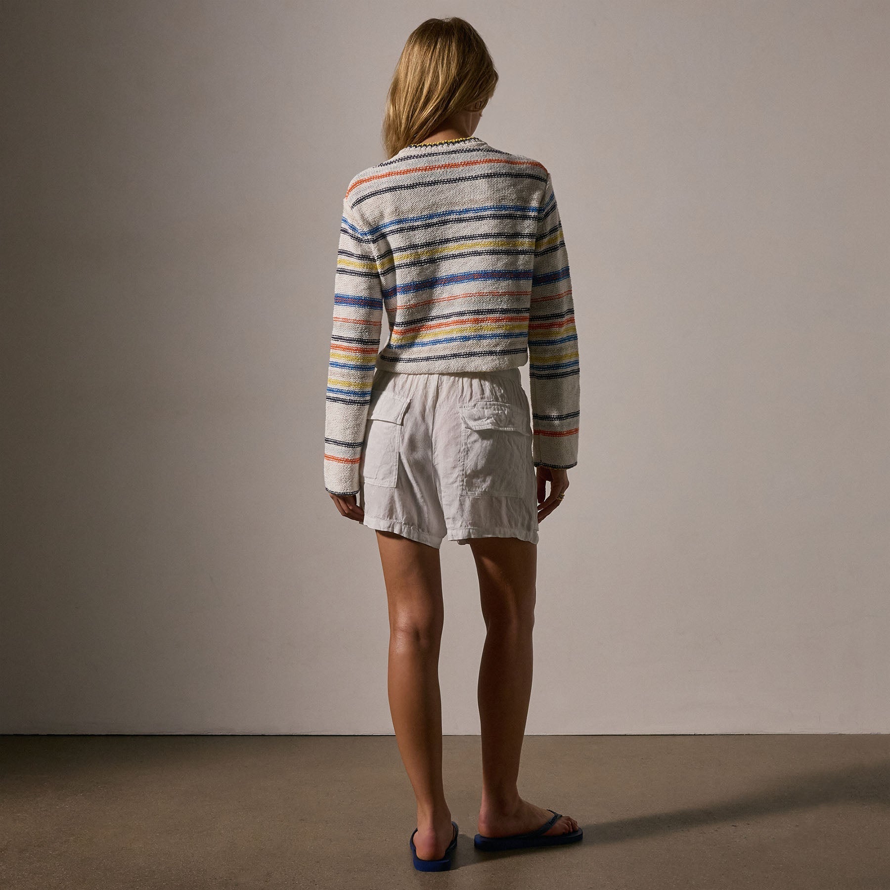 Soft Cotton Linen Knit Stripe Sweater for Women - Breathable & Comfortable Pullover - Multi White Color - Perfect for Casual Outfits, Office Wear & Fall Layering