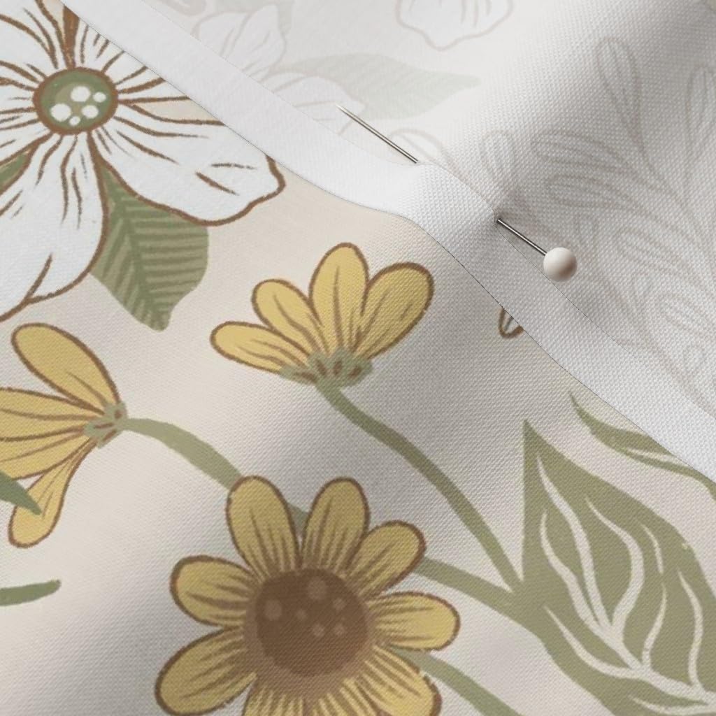 Spoonflower Bohemian Floral Fabric - Sage Green Coffee Tone Flowers, Whimsical Spring Elegant Design on Petal Signature Cotton by The Yard - Perfect for Sewing, Quilting, Apparel, Crafts & Home Decor | DIY Spring Dresses, Boho Curtains, Table Runners
