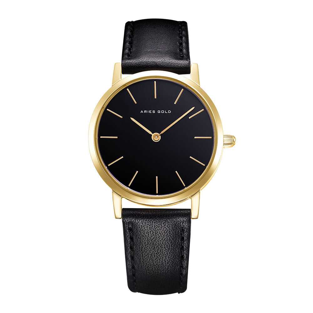 ARIES GOLD Urban Santos Stainless Steel Women's Watch with Black Leather Strap - Perfect for Office, Business Meetings & Everyday Elegance