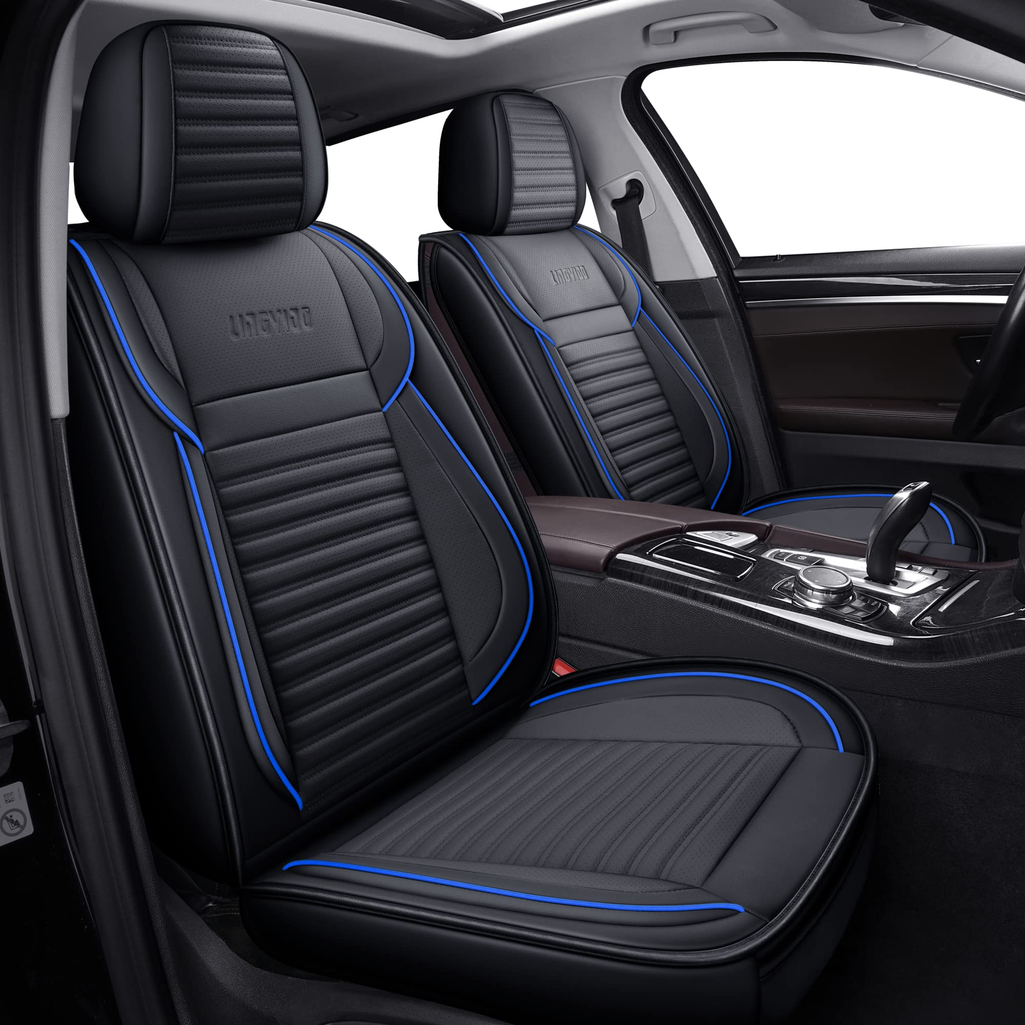 Premium LINGVIDO Faux Leather Car Seat Covers - Breathable & Waterproof Universal Fit for Cars, SUVs, Trucks & Sedans (2-Piece Set, Blue & Black) | Perfect for Daily Commute, Road Trips & Protecting Your Vehicle Seats