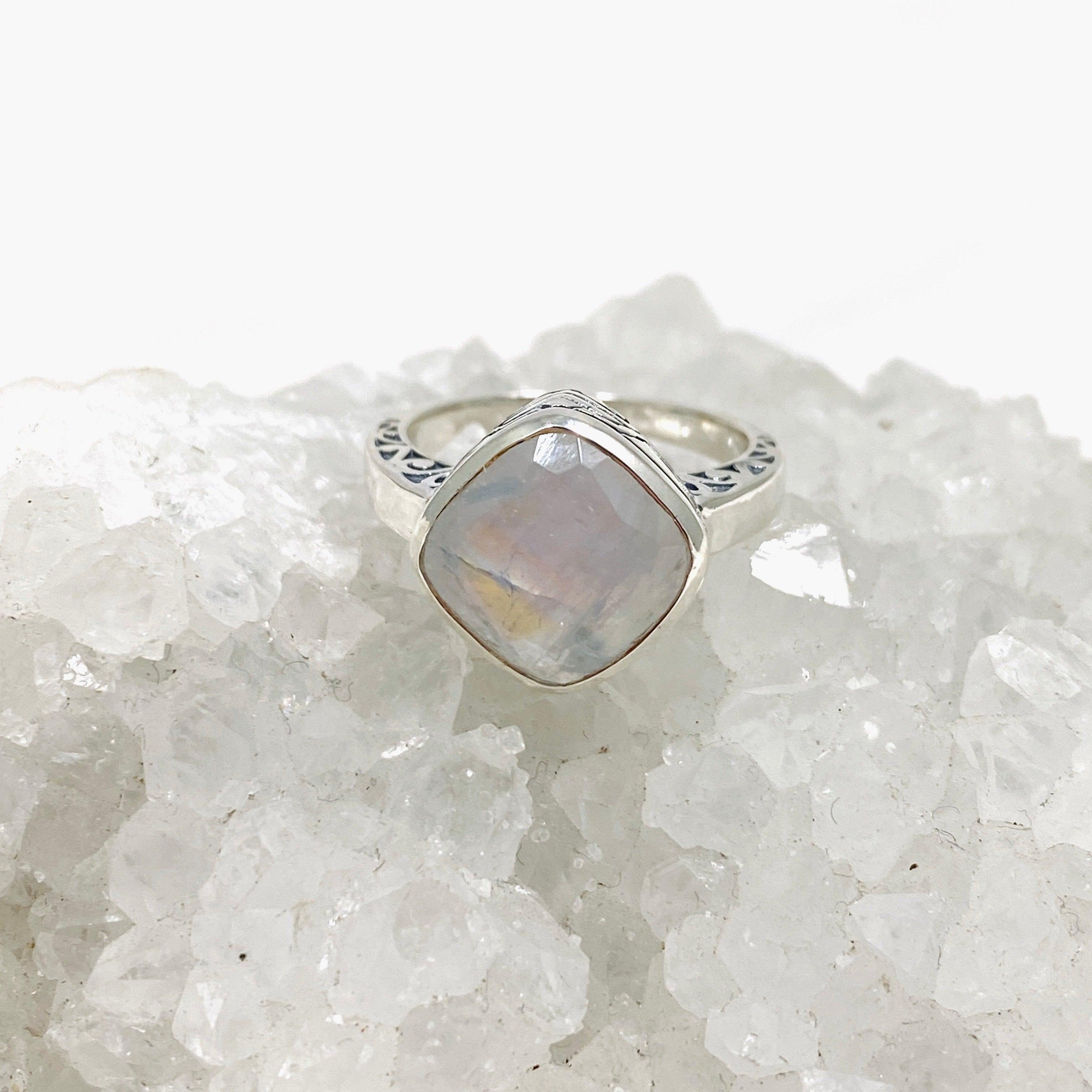 Moonstone Boho Style Square Ring R3911 - Elegant Handmade Jewelry for Women, Perfect for Boho Chic Fashion & Everyday Wear