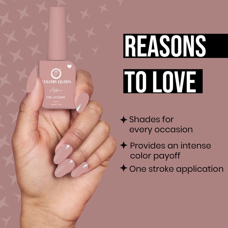 COLORS QUEEN Affair Nail Polish - 02 Rusty Nude, 13Ml | Quick Drying, Long Lasting, Chip Resistant Nail Polish | Vegan, Non-Toxic Formula with Semi Matte Finish | Perfect for Everyday Wear, Office & Special Occasions