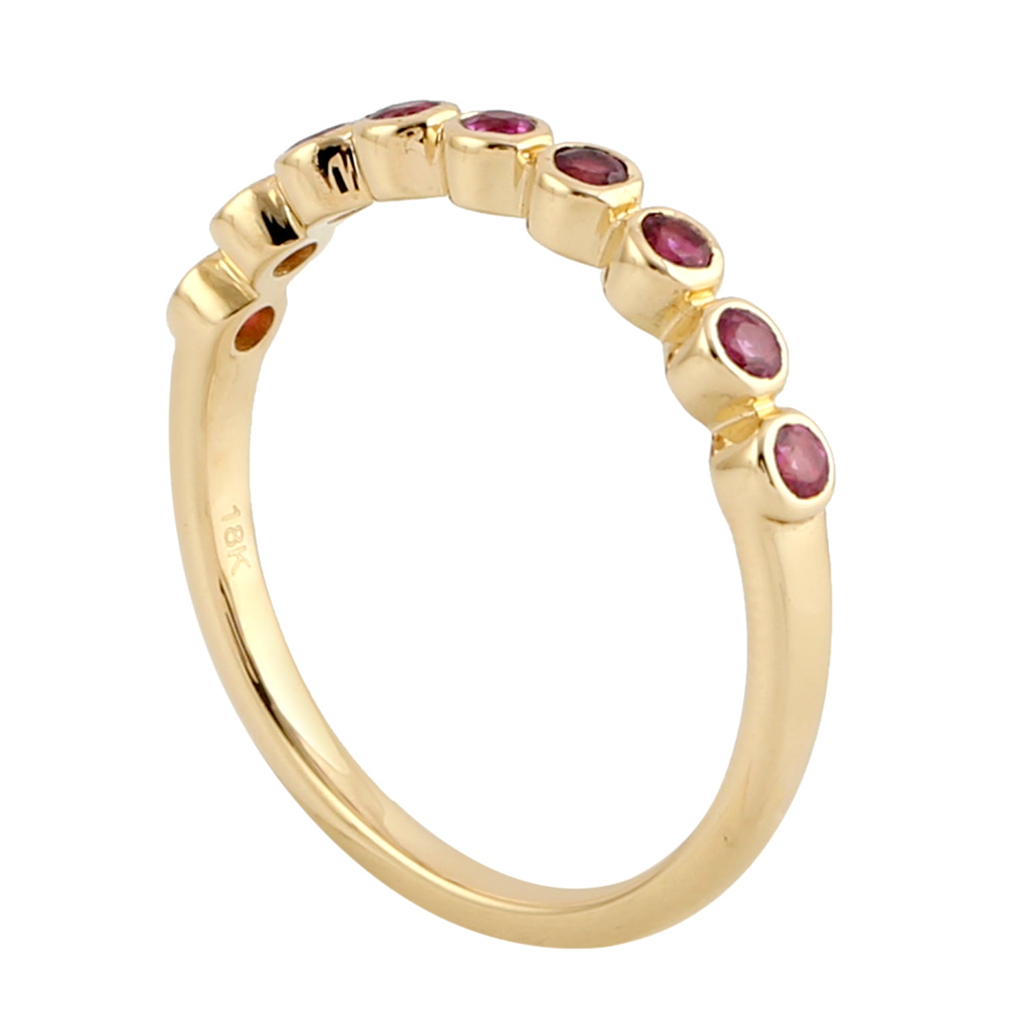 18K Yellow Gold Bezel Set Ruby Half Eternity Band Ring - Elegant Wedding, Anniversary & Engagement Jewelry Gift for Women