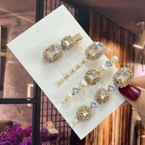 5 PCS Rhinestone Bobby Pin Metal Hair Clips - Gold Crystal Hair Accessories for Women & Girls - Perfect for Weddings, Parties & Everyday Styling