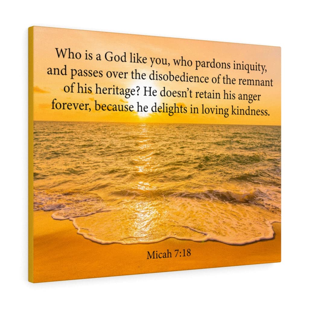 Micah 7:18 Christian Wall Art - Bible Verse Print with Loving Kindness Scripture - Ready to Hang Inspirational Home Decor for Bedroom, Living Room & Church