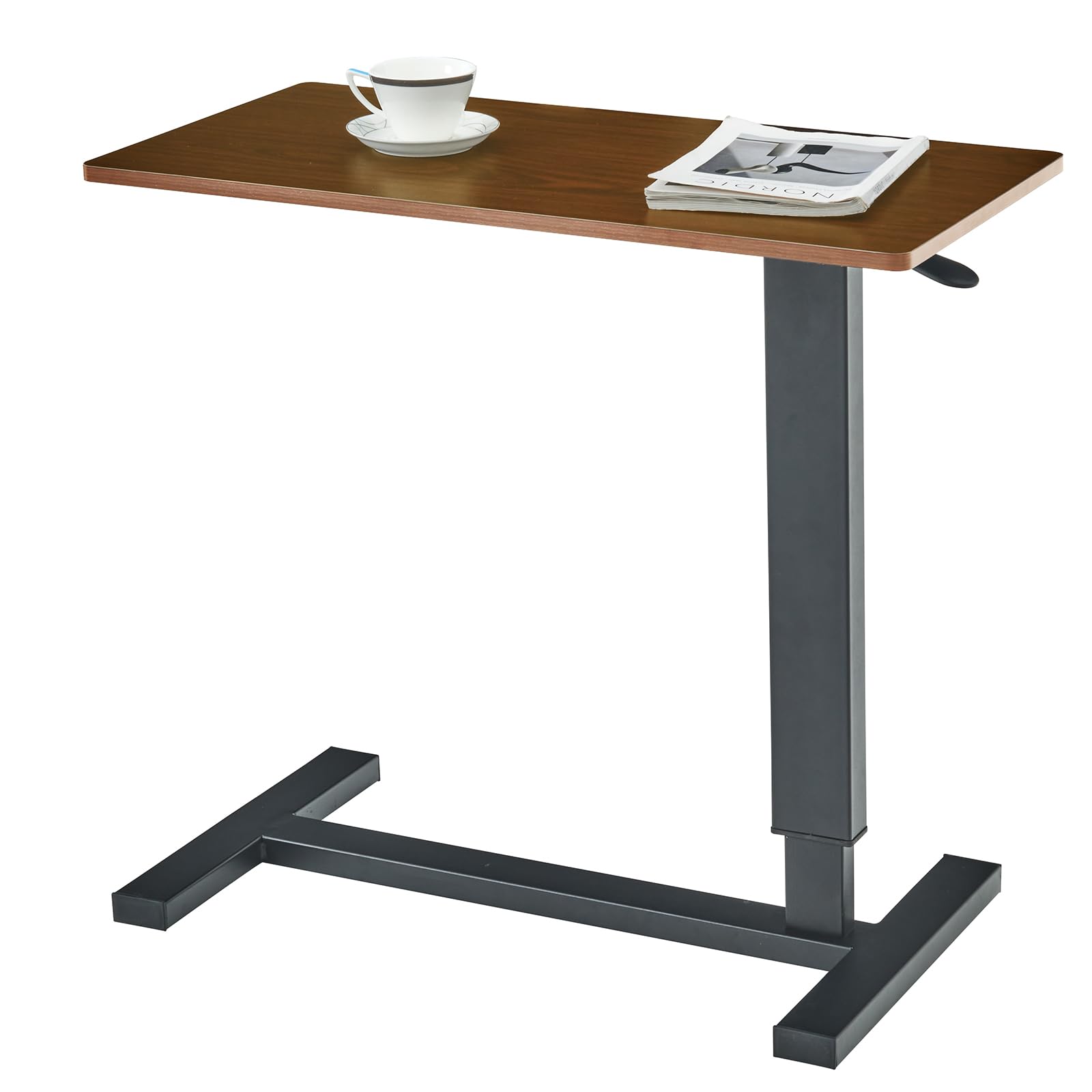 Adjustable Height Overbed Table with Swivel Wheels - Pneumatic Mobile Standing Desk for Laptop, Bedside Table - Multi-Purpose Home & Hospital Use (Brown) | Perfect for Reading, Working, Eating in Bed or Recovery Rooms