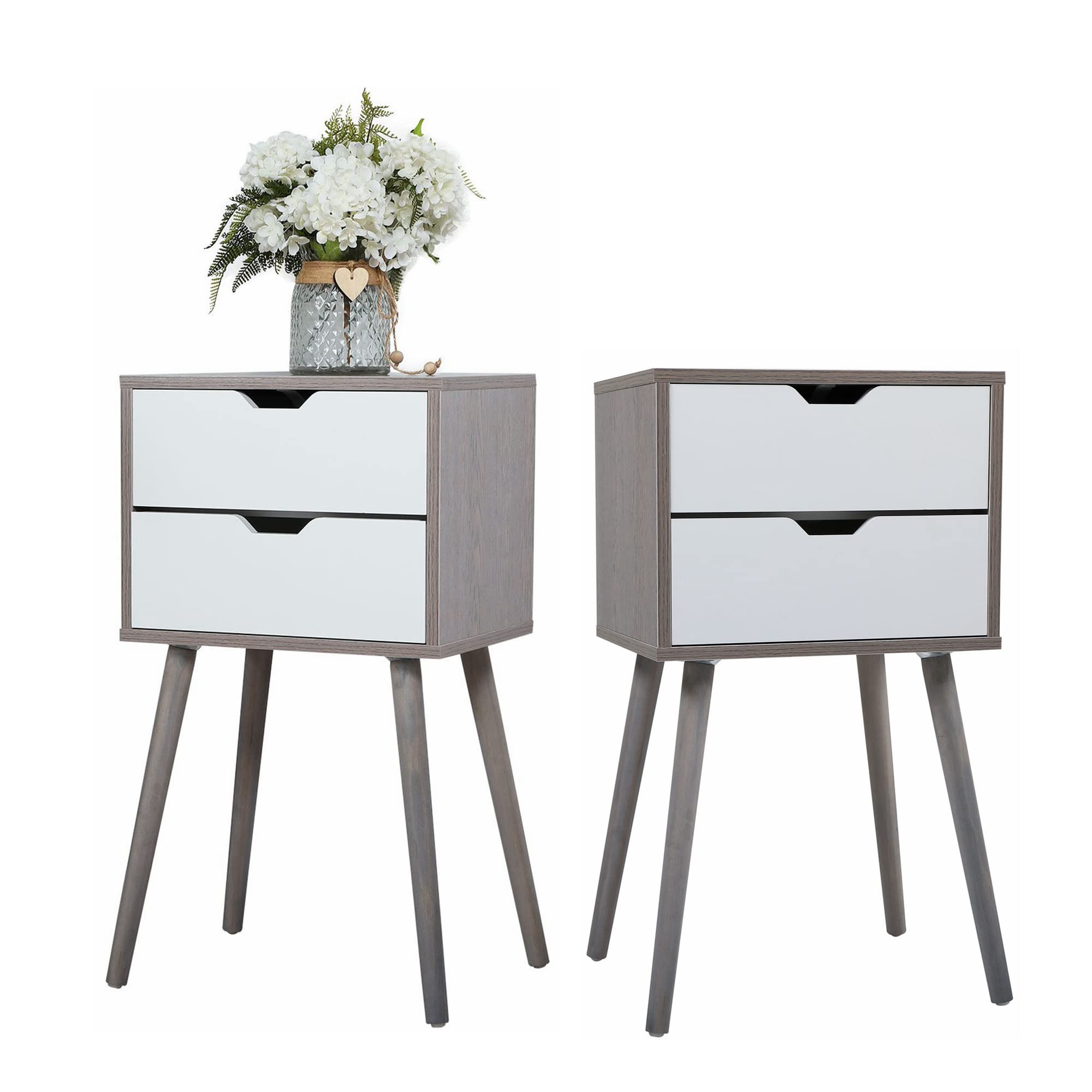 JAXPETY Nightstands Set of 2 - Modern Bedside Tables with 2 Drawers & Solid Wood Legs, Large Storage End Tables for Bedroom, Living Room, Office - Light Grey - Perfect for Small Spaces & Apartment Decor