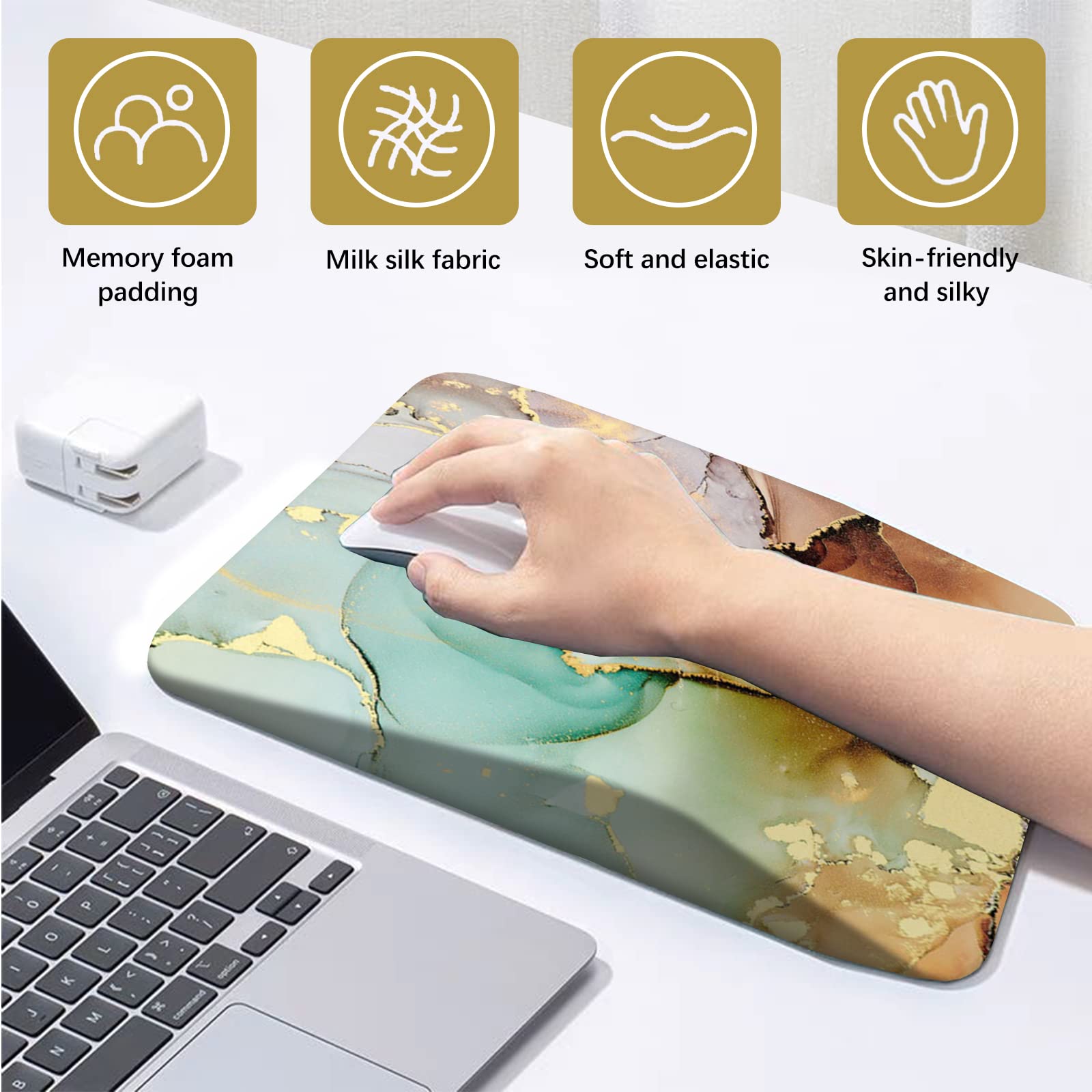 ARTSO Ergonomic Mouse Pad with Memory Foam Wrist Rest - Thick Comfort Mousepad for Carpal Tunnel Pain Relief, Non-Slip PU Base - Perfect for Office & Home Computer Use - Abstract Marble Design Work Desk Accessory