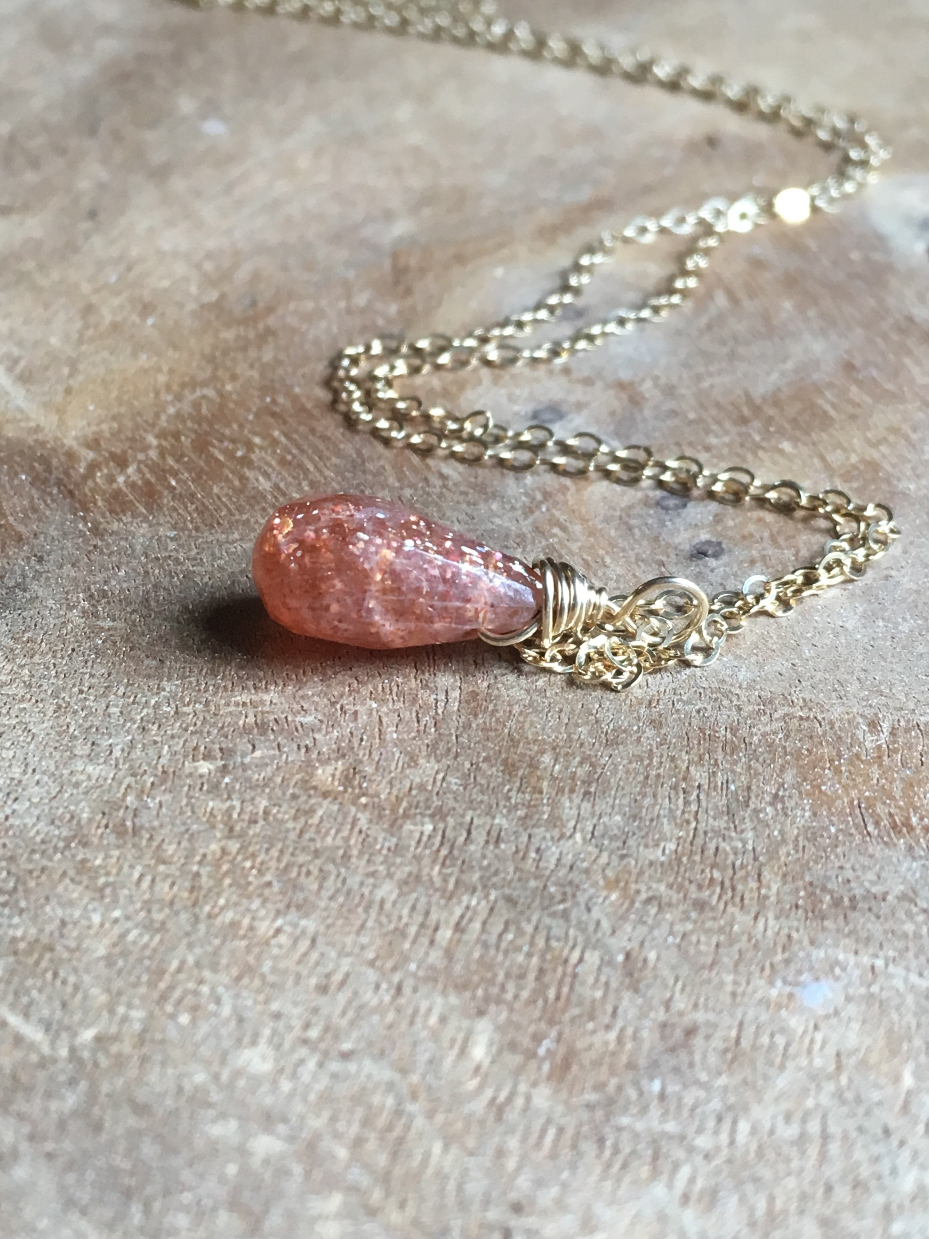 Sunstone Drop Necklace in 14K Gold or Sterling Silver - Elegant Dainty Pendant for Women, Perfect for Everyday Wear, Gift Giving & Special Occasions