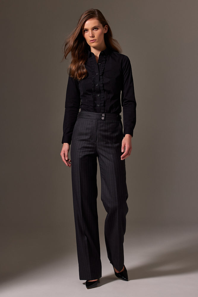 Alice Ruffled Front Shirt - Black Cotton Blouse for Women | Elegant Office Wear & Casual Outfit