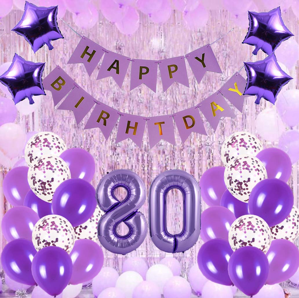 80th Birthday Party Decorations Kit - Happy Birthday Banner, Number 80 Balloons & Purple Party Supplies | Perfect for Milestone Celebrations, Retirement Parties & Grandparent Birthdays