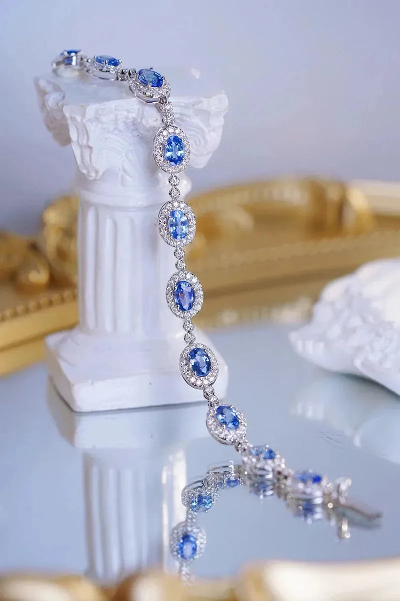 18K White Gold Diamond & Sapphire Bracelet for Women - Luxury Romantic Style Real Natural Gemstone Jewelry - Perfect for Parties, Weddings & Special Occasions