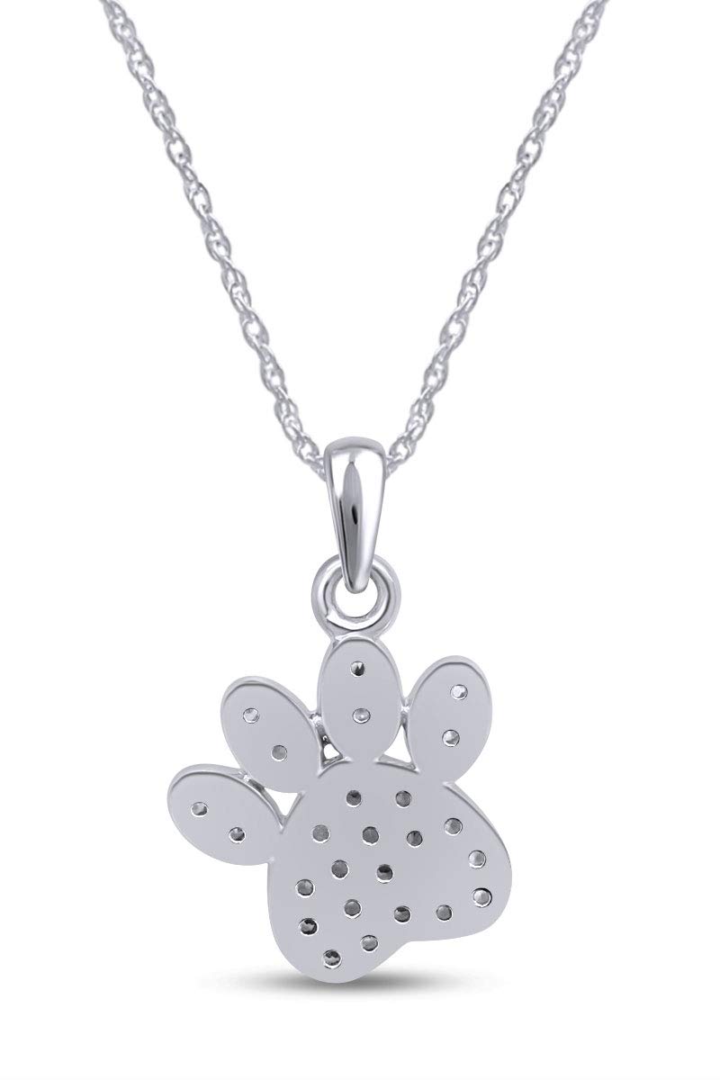 14K Gold Over Sterling Silver White Natural Diamond Dog Paw Charm Pendant Necklace (0.1 Ct) - Perfect Gift for Pet Lovers, Birthday & Anniversary Jewelry