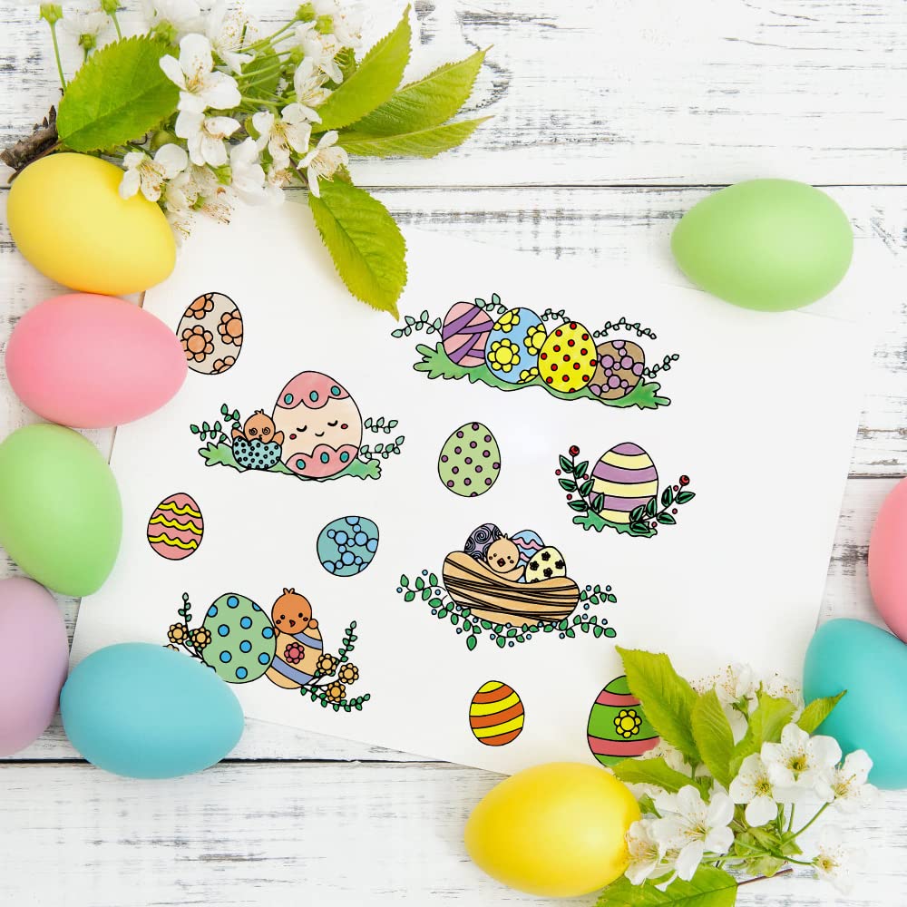 Easter Egg Clear Stamps Set for Card Making, Scrapbooking & DIY Crafts - Floral Leaves Frame, Easter Words, Chick & Henhouse Designs - Perfect for Greeting Cards, Invitations, Journaling and Spring Decorations