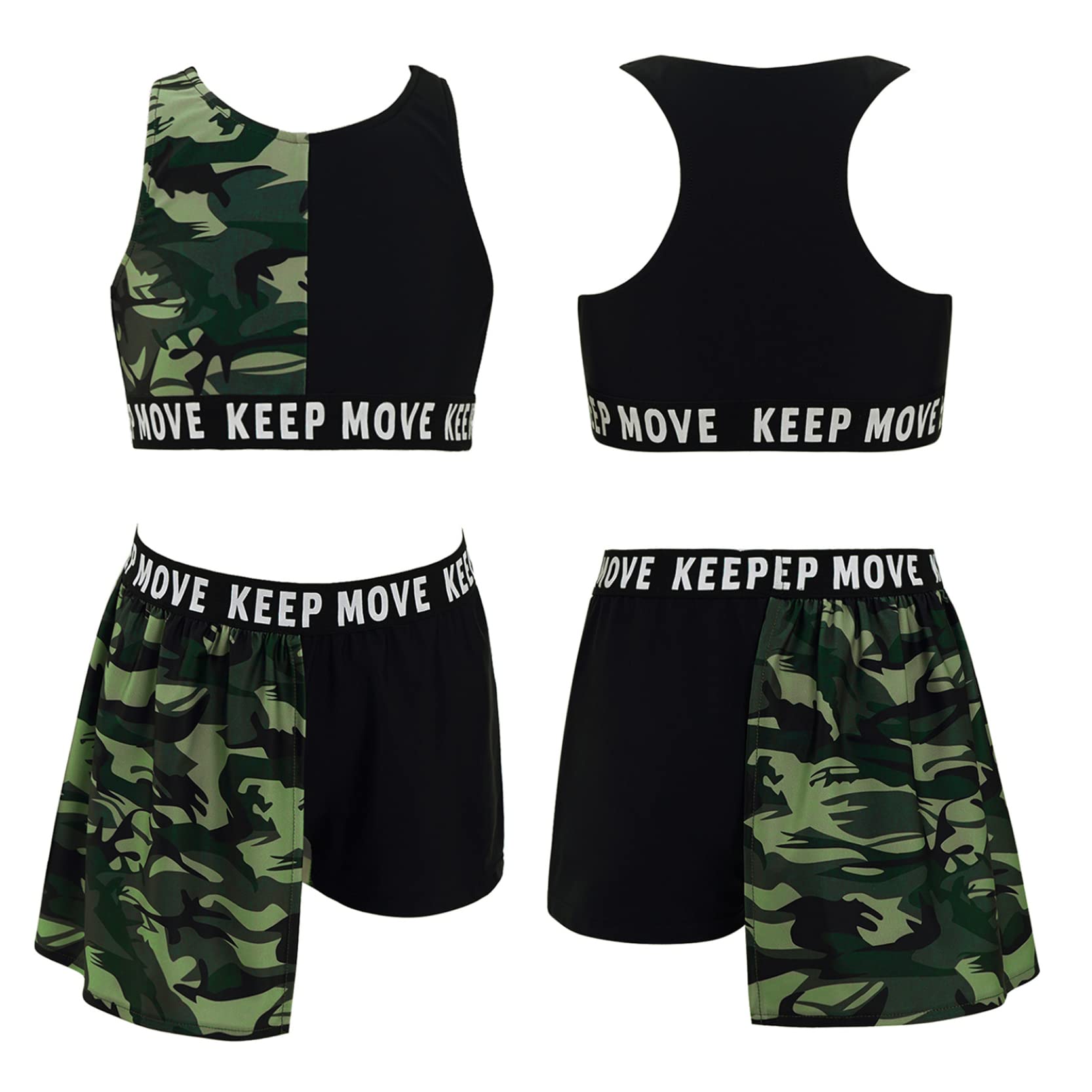 Girls Dance Outfits 2-Piece Athletic Set - Camouflage Tank Top & Shorts for Gymnastics, Cheerleading & Dance Practice | Breathable Performance Wear for Kids & Teens