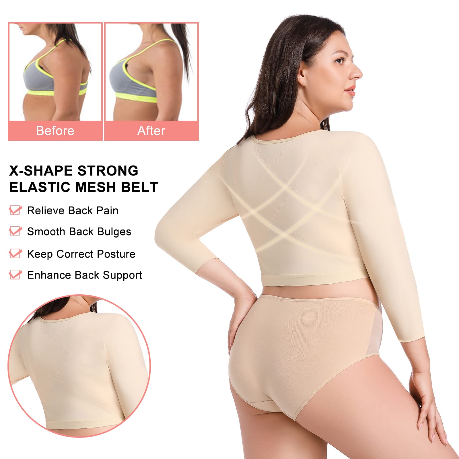 Plus Size Women's Arm Shaper Tops - Arm Lift Slimmer Compression Sleeves for Post-Surgical Support & Toning | Perfect for Everyday Wear, Workouts & Recovery