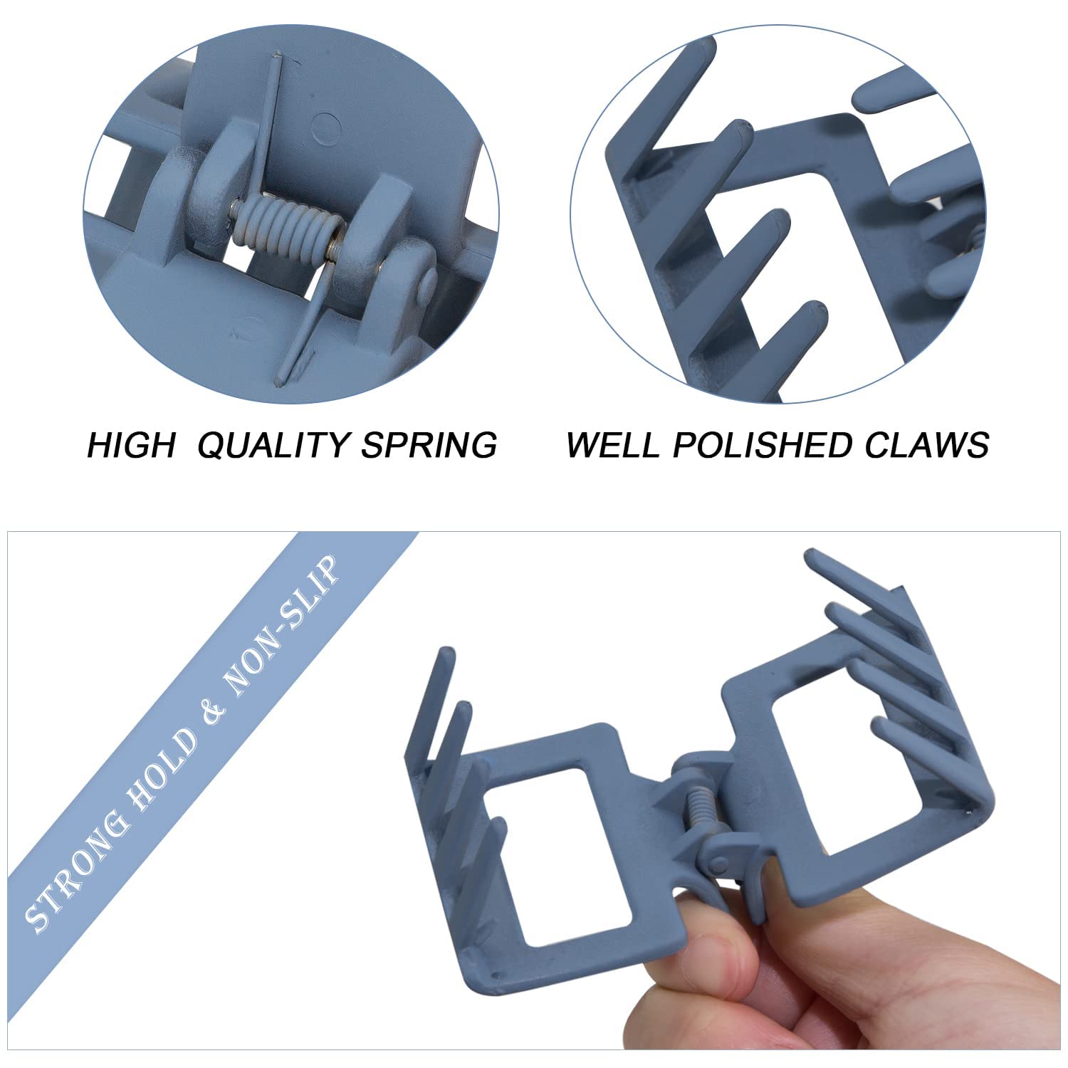 4Pcs Medium Hair Clips - Square Matte Non-Slip Claw Clips for Women & Girls, Strong Hold Rectangle Jaw Clips for Long or Short Hair - Perfect for School, Work, Gym & Daily Styling