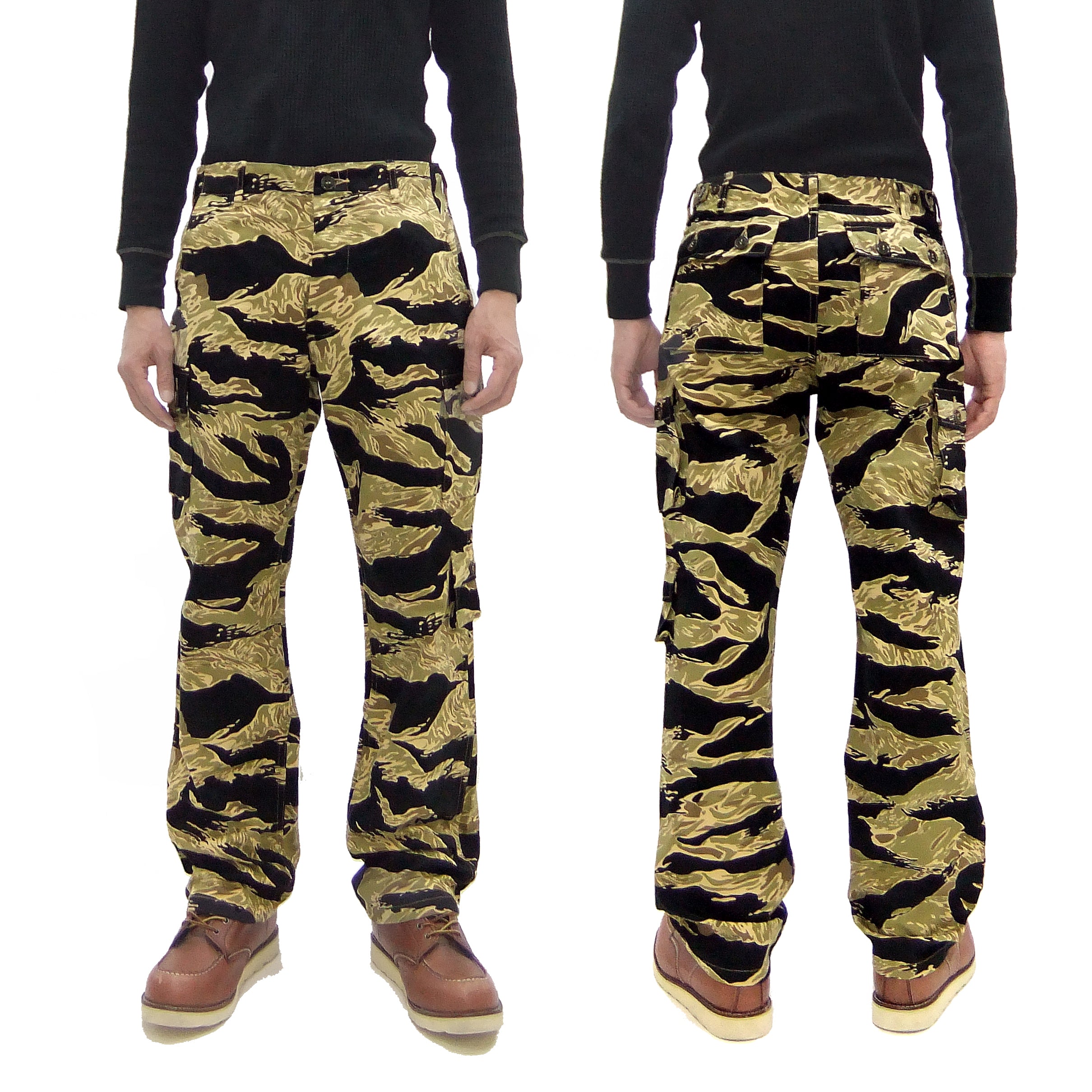 Buzz Rickson Men's Relaxed Fit Cargo Pants - US Military Gold Tiger Stripe Camouflage Tactical Trousers BR42502 | Durable Workwear for Outdoor Adventures, Hiking & Military Enthusiasts