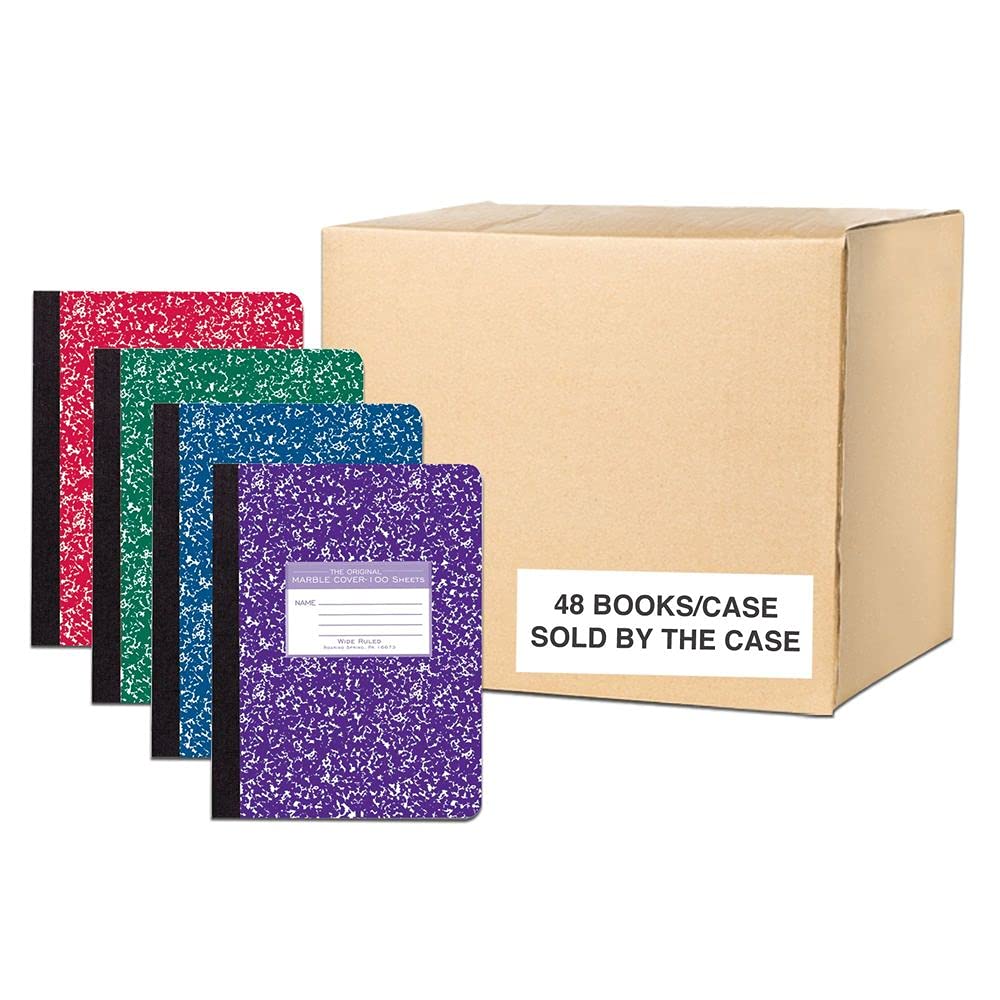 Roaring Spring Colored Composition Notebooks - 48 Pack Wide Ruled Notebooks with 100 Sheets, 15# White Paper, 9.75