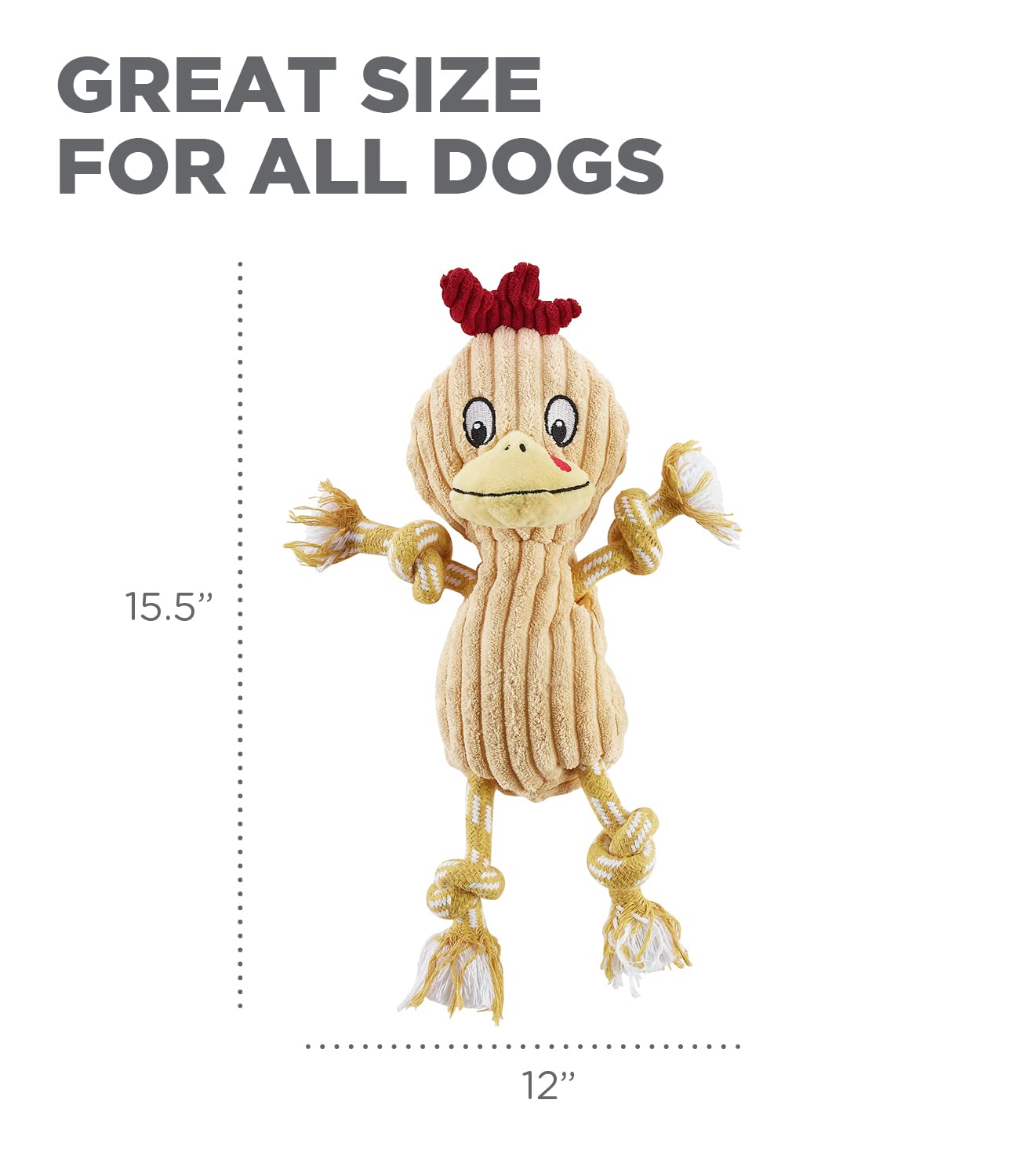 Charming Pet Ranch Roperz Chicken Plush Squeaky Dog Toy - Soft & Durable Interactive Chew Toy for Small & Medium Dogs - Perfect for Playtime, Training & Cuddling